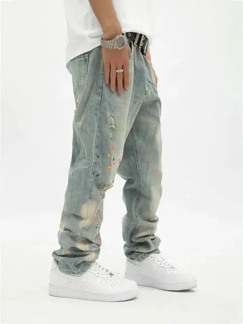 Jean Retro street hip hop distressed washed straight jeans Size US 30 / EU 46 - 8 Thumbnail