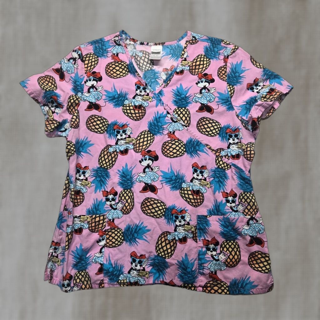 Disney VINTAGE Disney Minnie Mouse Pineapples Nursing Uniform Women XL Pink Cotton 90s Medical Scrub Size US XL / EU 56 / 4 - 1 Thumbnail