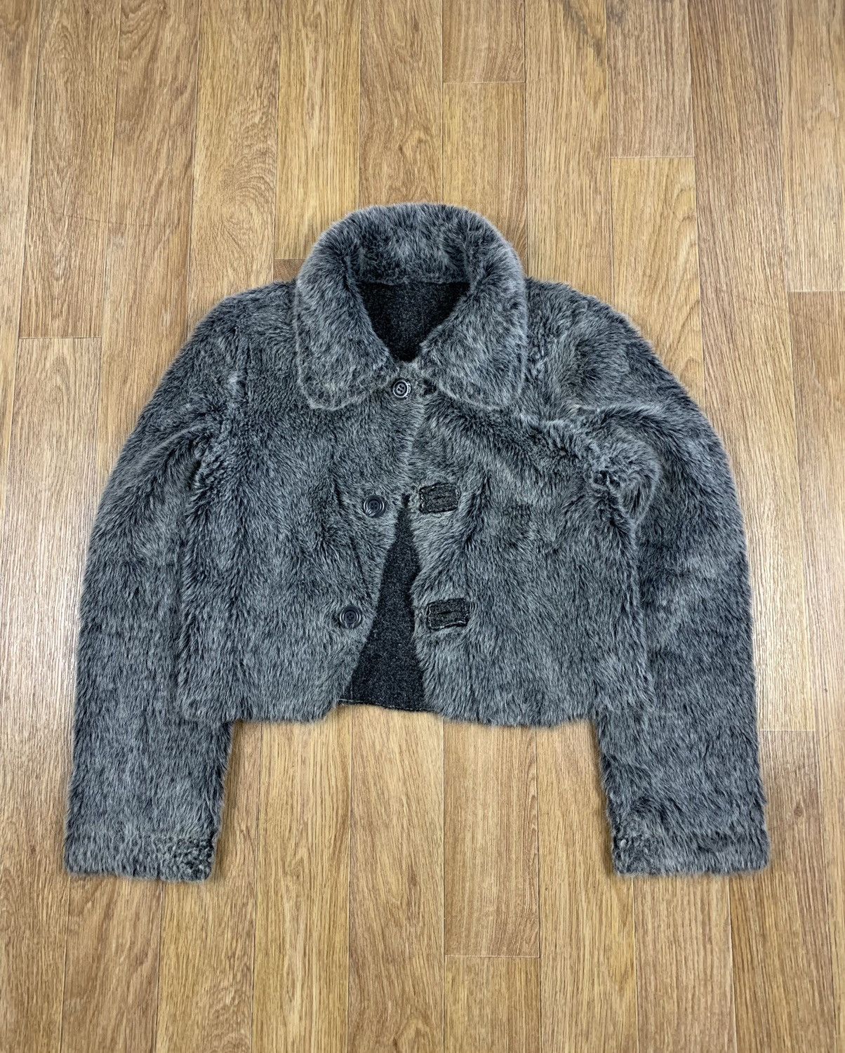If Six Was Nine × Le Grande Bleu (L.G.B.) Fur Faux Grey Woolf Opium Crooped Jacket Size M / US 6-8 / IT 42-44 - 1 Thumbnail
