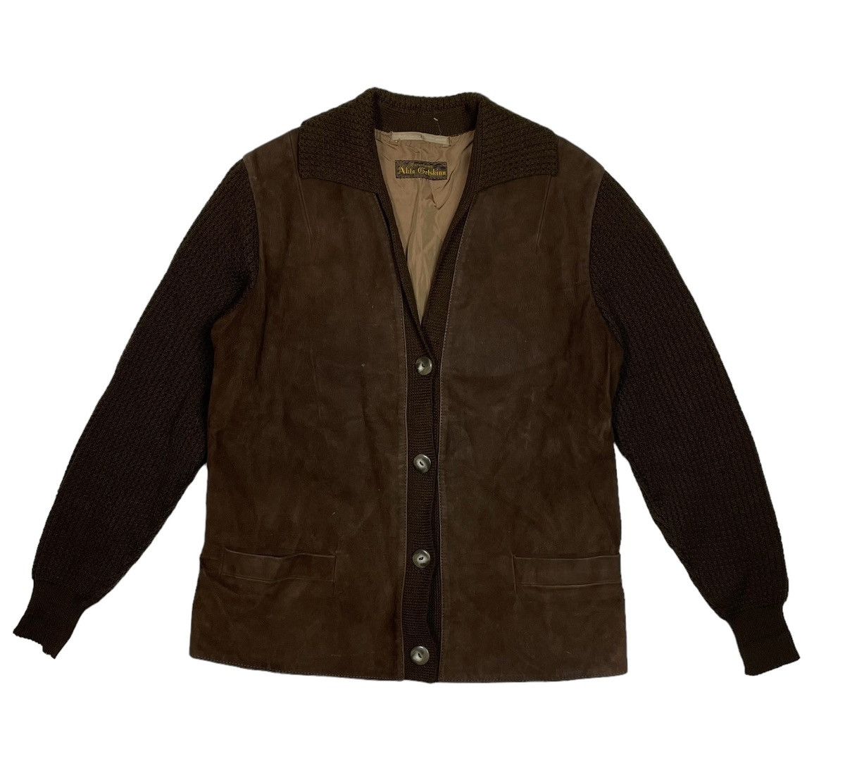 image of Vintage 1940S Goatskin Knit Cardigan - S/m in Brown, Men's (Size Small)