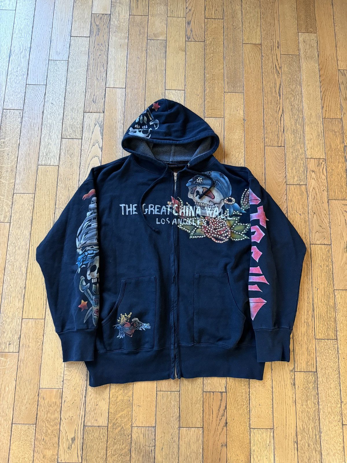 image of Swarovski Hoodie The Great China Wall Vintage 90's Y2K in Black, Men's (Size XL)