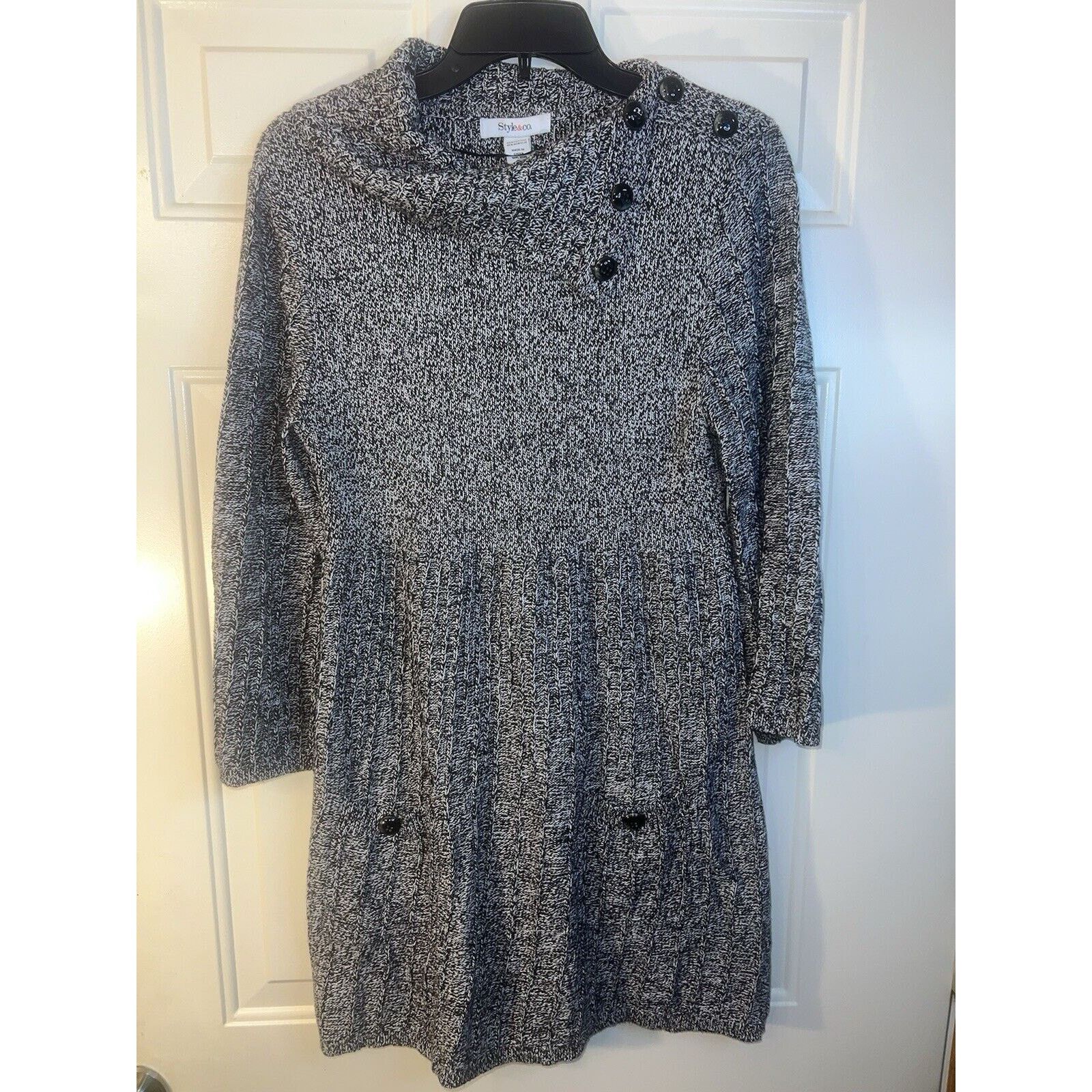 & Other Stories Style & Co Sweater Dress Large Cowl Neck Button Black White Size L / US 10 / IT 46 - 1 Thumbnail