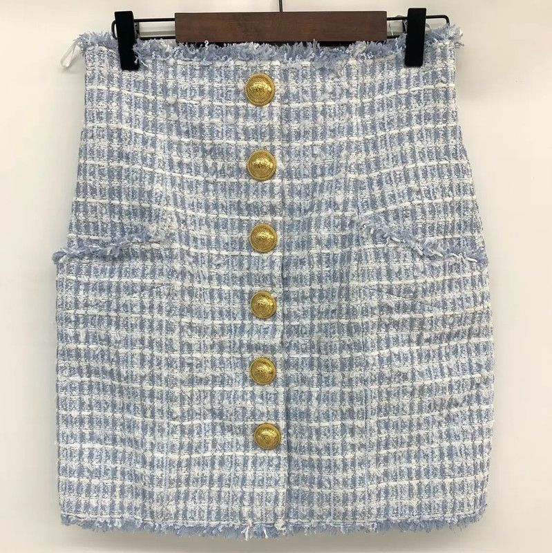Balmain Balmain Blue Tweed Mini Skirt for Women 0089 Size 24" / US 00 / IT 34 - 1 Thumbnail