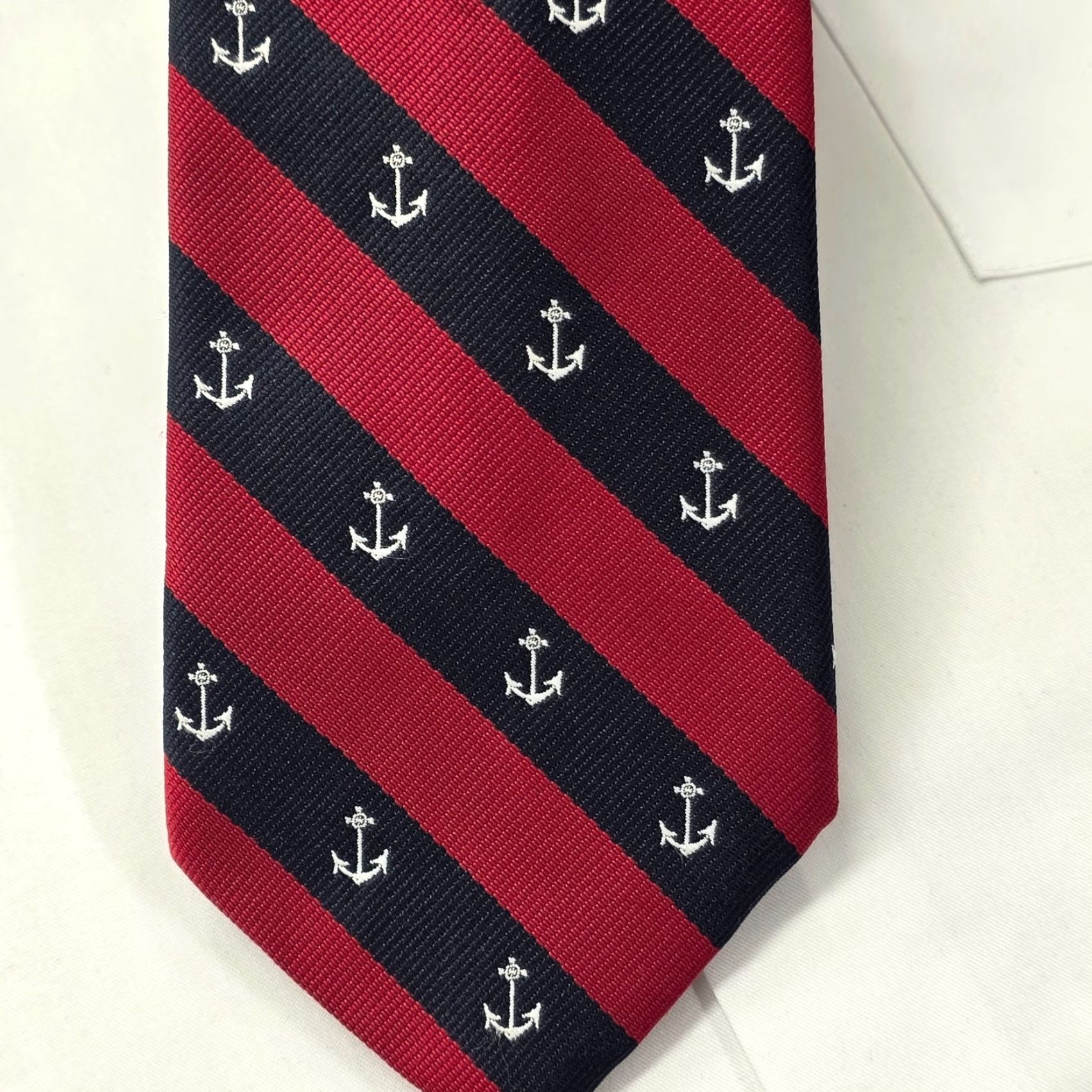 Vintage Alynn Necktie Mens Red Striped Repp Anchor Navy Nautical Yacht Club VTG Size ONE SIZE - 2 Thumbnail