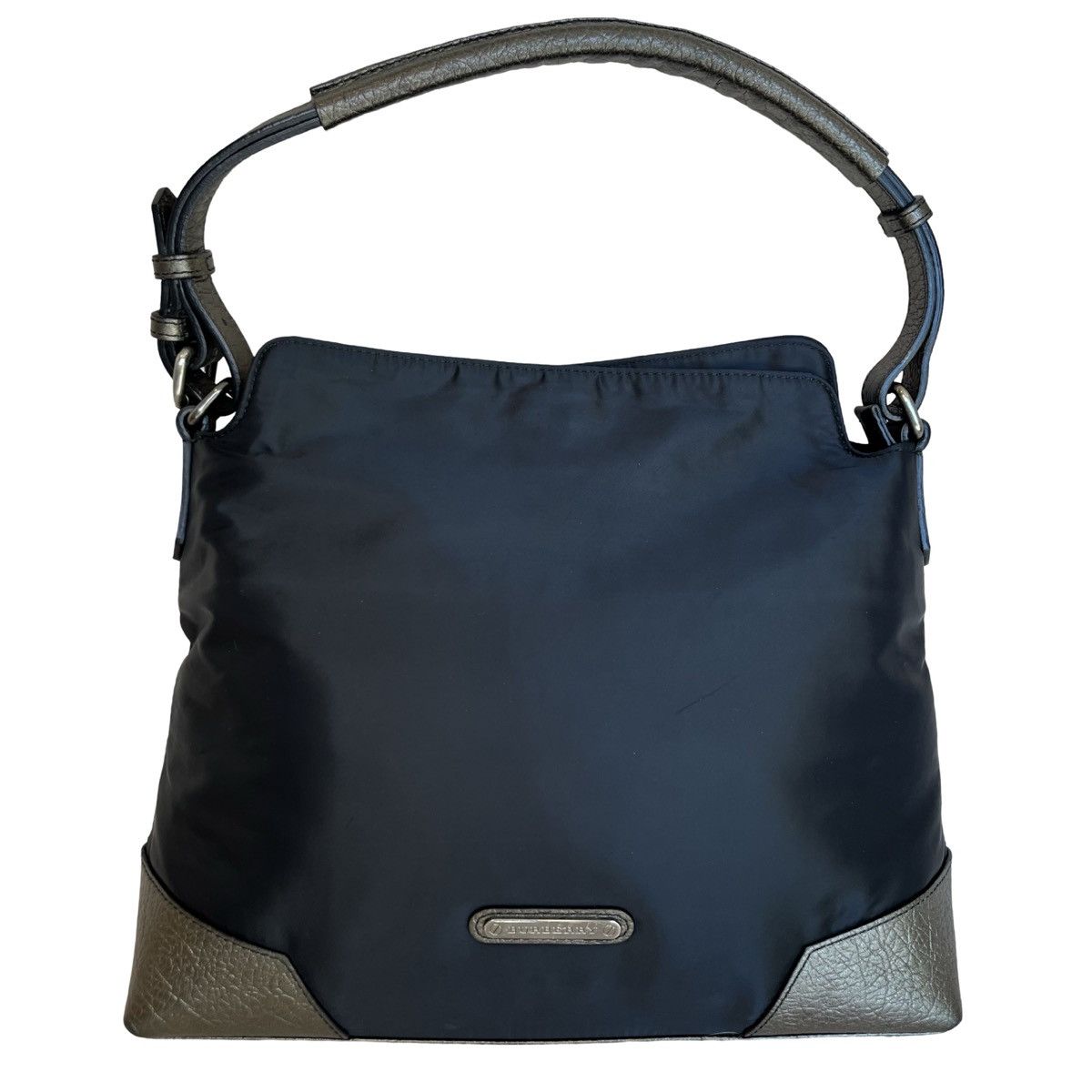 image of Burberry Black Nylon & Metallic Leather Shoulder Bag, Women's