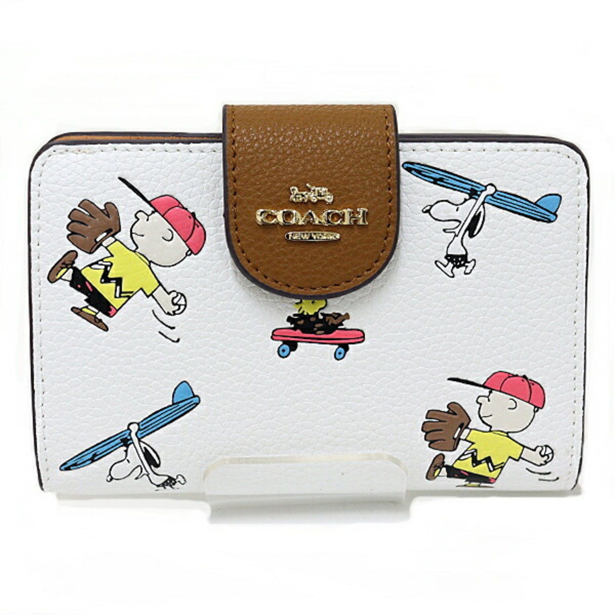 image of Coach X Peanuts Collaboration Bi-Fold Wallet Snoopy Refined Pebble Leather C4899 Chalk Multi, Women