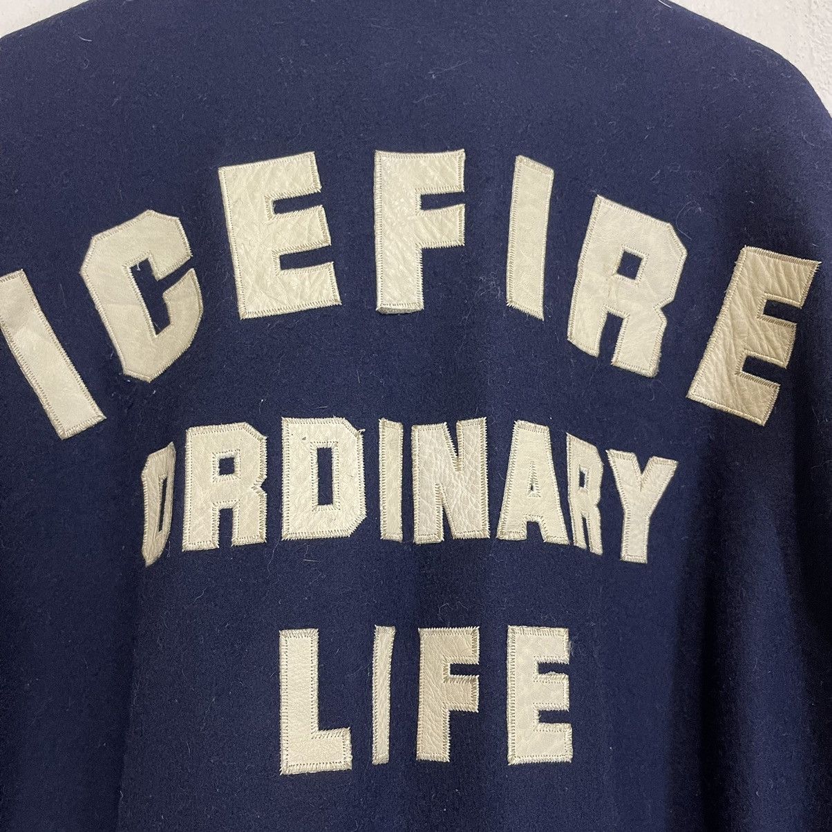 Vintage Ice Fire Ordinary Life Wool / Sleeve Leather Varsity Jacket Size US M / EU 48-50 / 2 - 5 Thumbnail