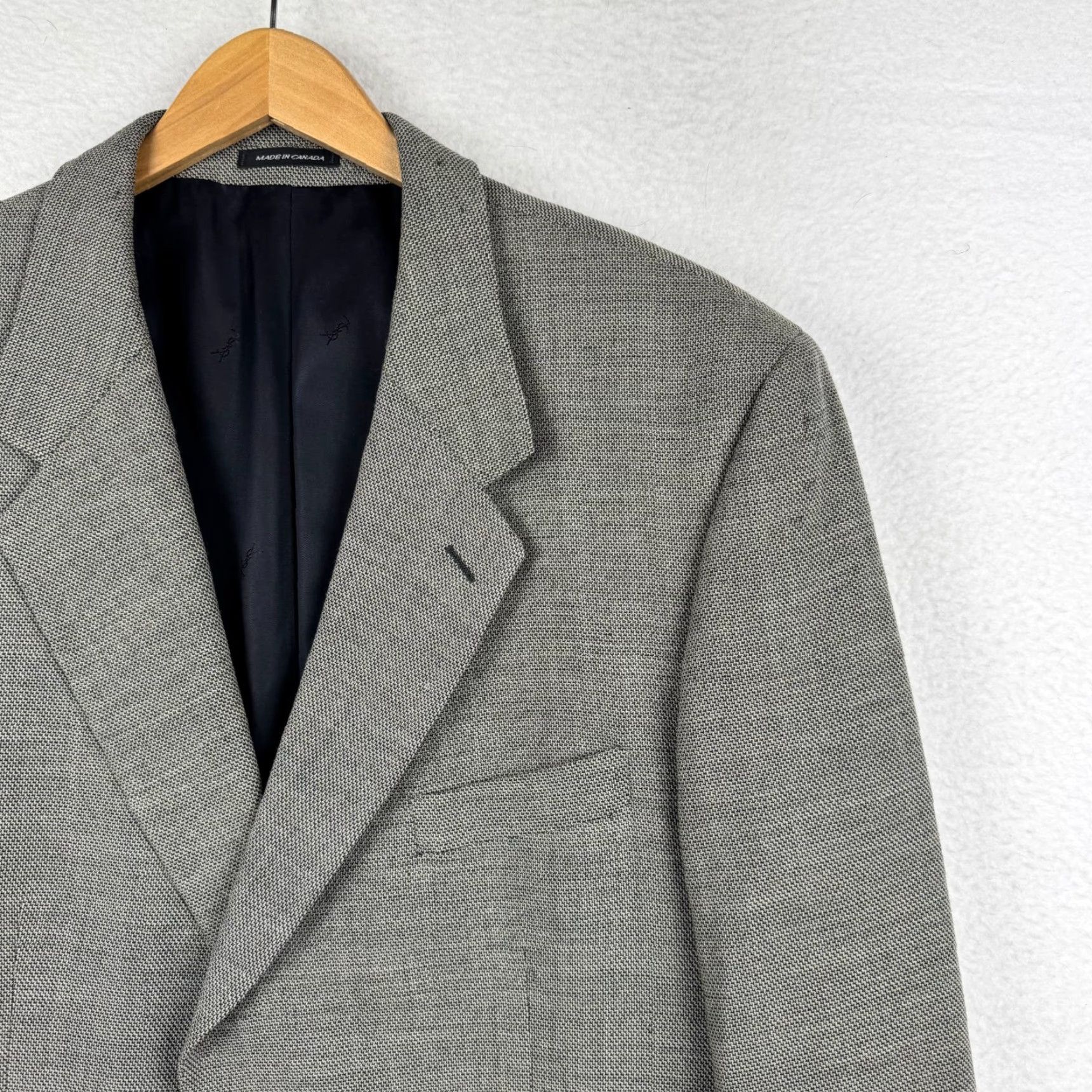 Yves Saint Laurent VINTAGE Yves Saint Laurent YSL Mens Blazer 2 Piece Wool Gray 46 90s Notch Lapel Suit Jacket Coat Regular Size 46R - 4 Thumbnail