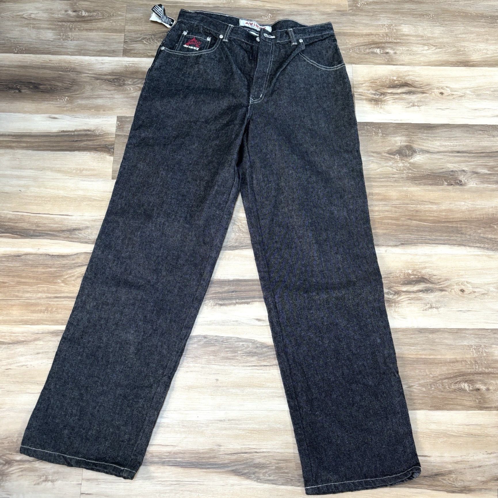 Avirex VINTAGE Avirex Jeans Mens 36 x 34 Baggy Embroidered Raw Denim Black Skater Size US 36 / EU 52 - 3 Thumbnail
