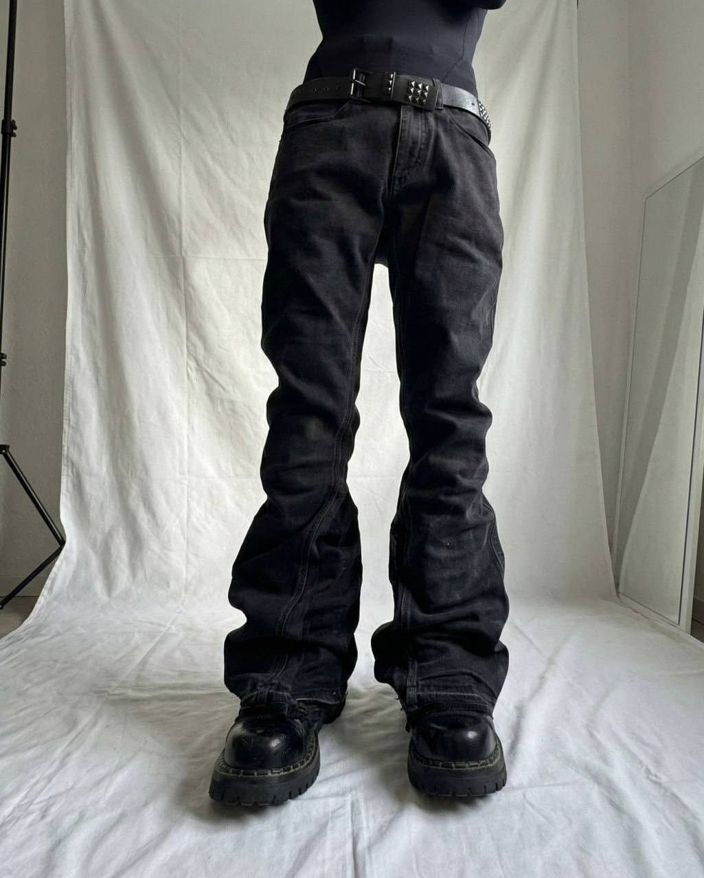 Japanese Brand Custom Black Baggy Distressed Jeans Painted Wide Leg Size US 31 - 3 Thumbnail