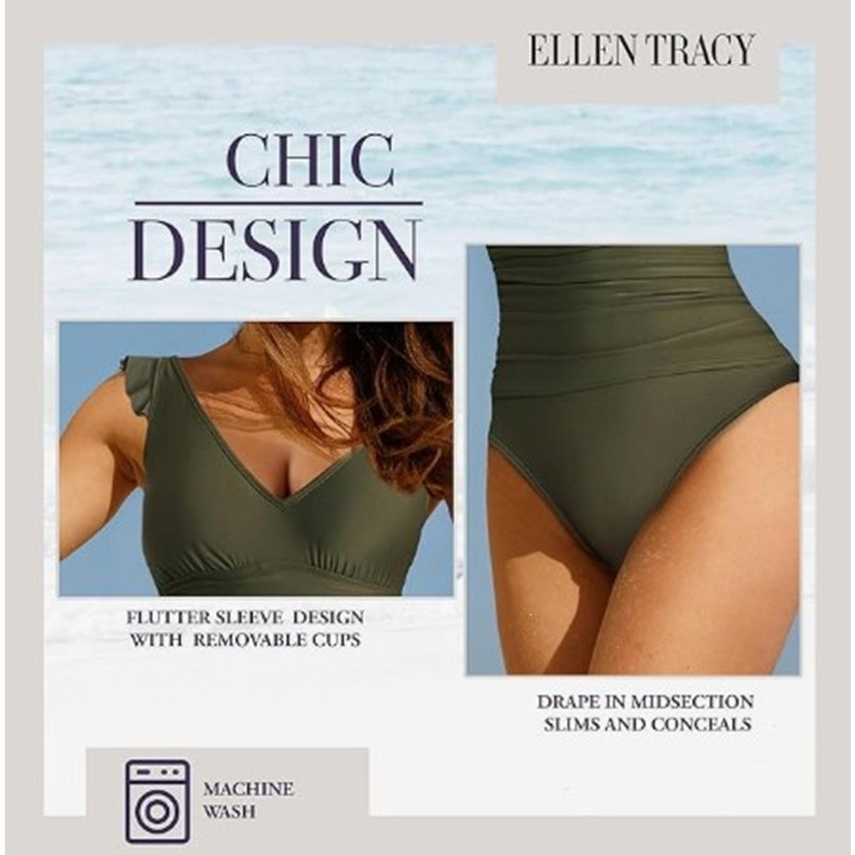 Ellen Tracy ELLEN TRACY Women's Mio One Piece Swimsuit Size 6 New Olive Size ONE SIZE - 3 Thumbnail