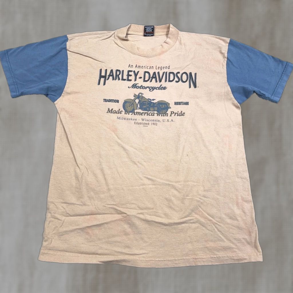 Harley Davidson VINTAGE Harley-Davidson Shirt Men Large Tan Blue 90s 1995 Made In USA Iowa Semi Size US L / EU 52-54 / 3 - 1 Thumbnail