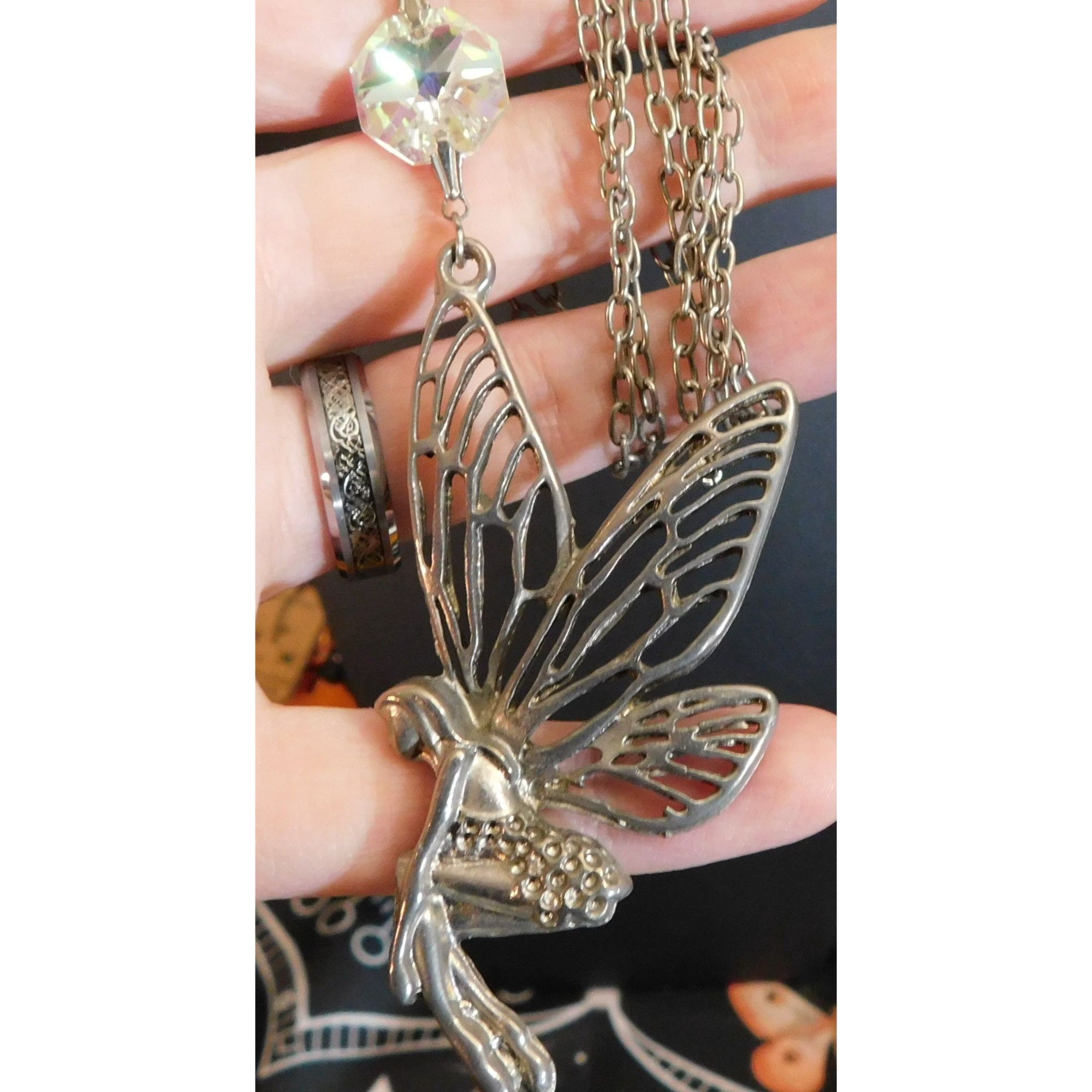 Other Fairycore Silver Tone Fairy Pendant Necklace With AB Gem Acc Size ONE SIZE - 3 Thumbnail