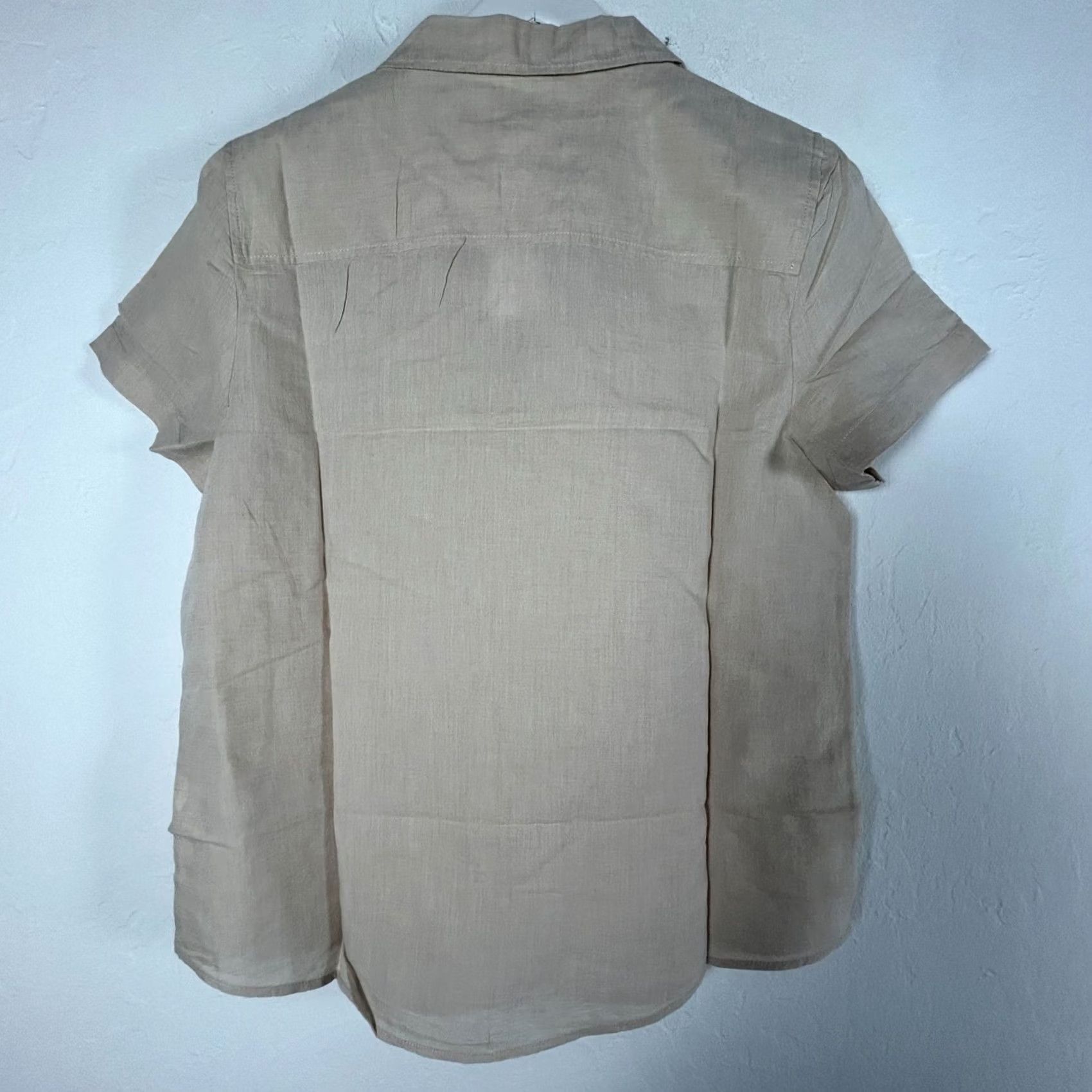 J.Crew J.Crew Beige Linen Blend Short Sleeve Collared Shirt Top M Ladies Shirt Medium Beige Linen Blend Top Size M / US 6-8 / IT 42-44 - 2 Thumbnail