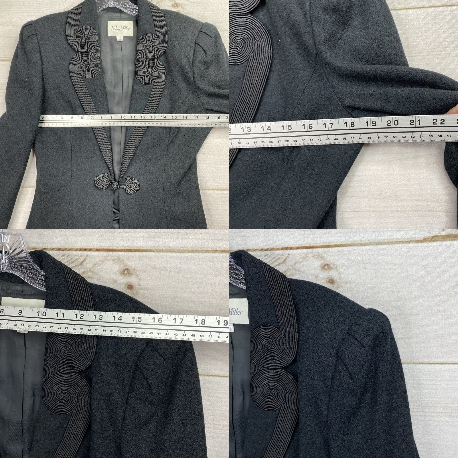 Vintage VINTAGE Nolan Miller Blazer Women 10 Black Embroidered Shoulder Lined Wool 100% Wool Notch Lapel Single-Breasted 80s Fashion Womens Size L / US 10 / IT 46 - 8 Thumbnail