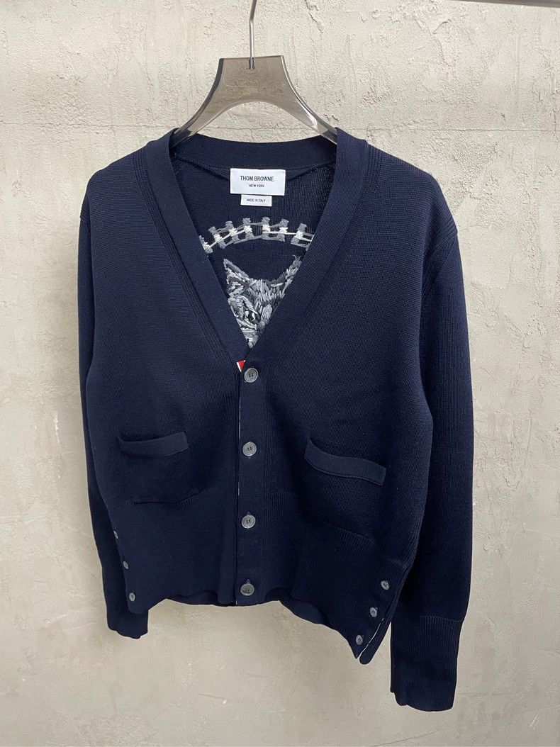 Thom Browne Thom browne Size 1 Dark blue embroidered kitten wool cardi Size S / US 4 / IT 40 - 3 Thumbnail