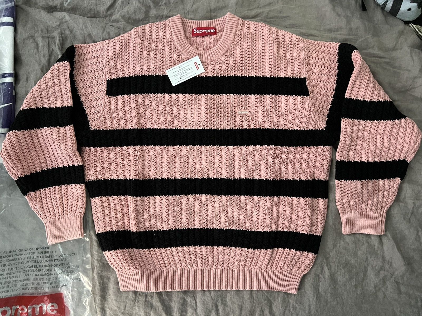 Supreme Supreme Loose Gauge Striped Sweater Pink Size Medium