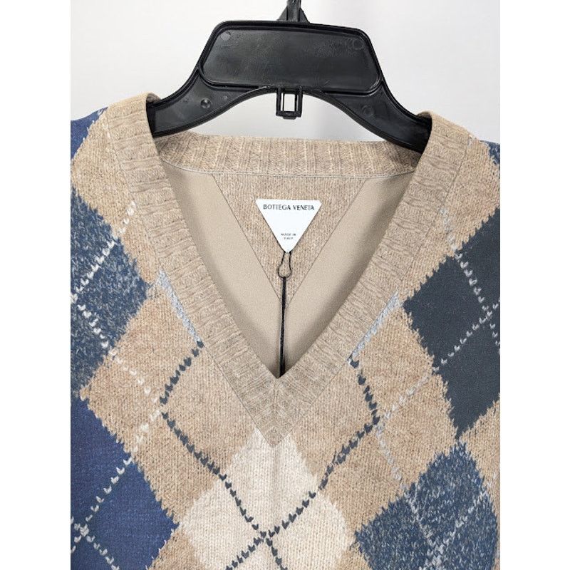 Bottega Veneta o1rshd1 Argyle Printed Leather Sweater in Camel/Grey/Blue Size US M / EU 48-50 / 2 - 3 Thumbnail