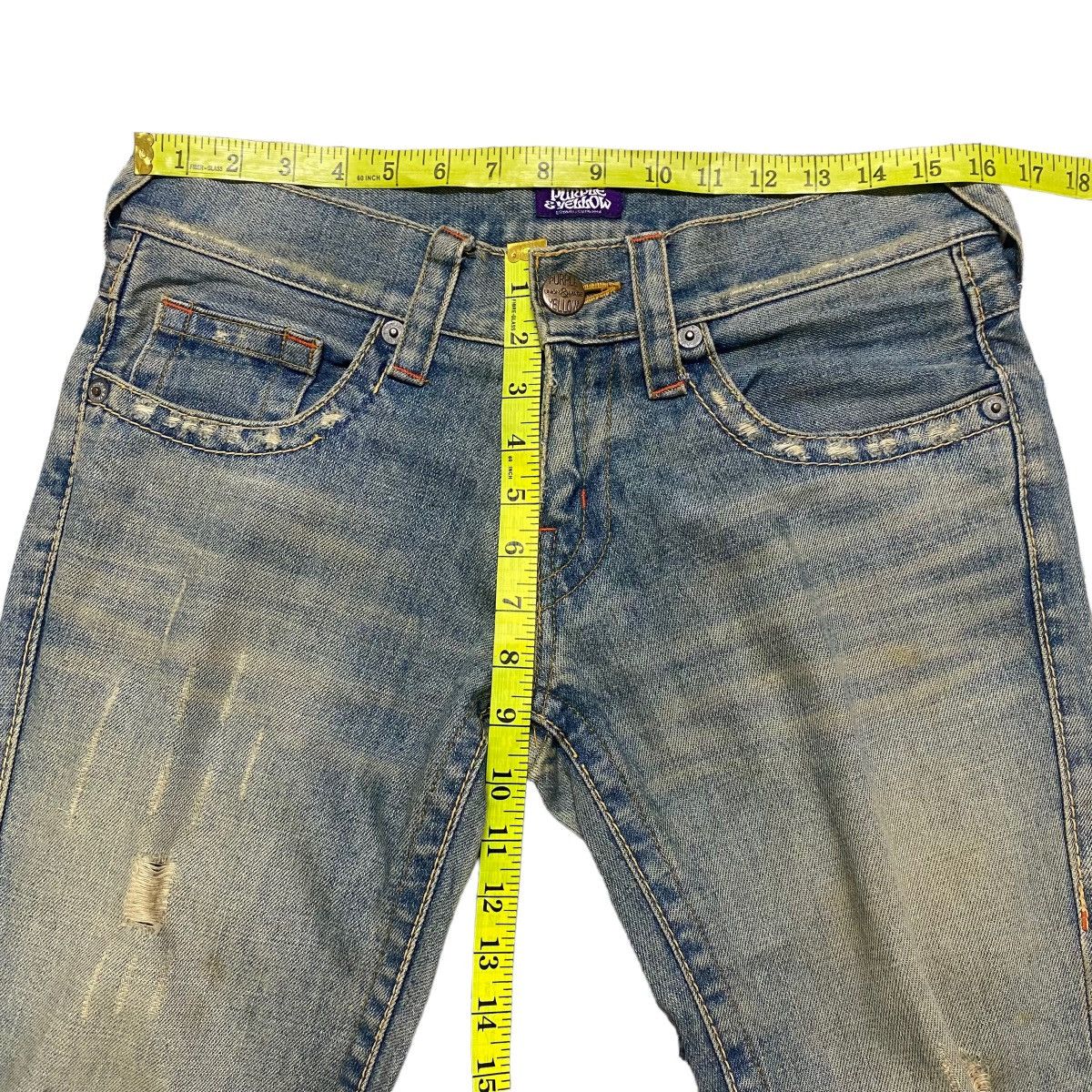 Japanese Brand Union Made Purple&Yellow Mudwash Denim Flare Jeans Size US 30 / EU 46 - 20 Thumbnail