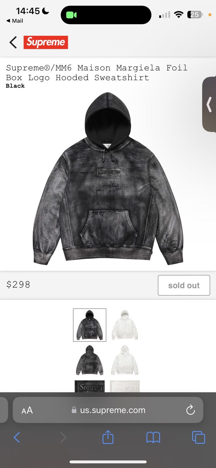 image of mm6 Maison Margiela Foil Box Logo Hooded Sweatshirt in Black, Men's (Size Small)