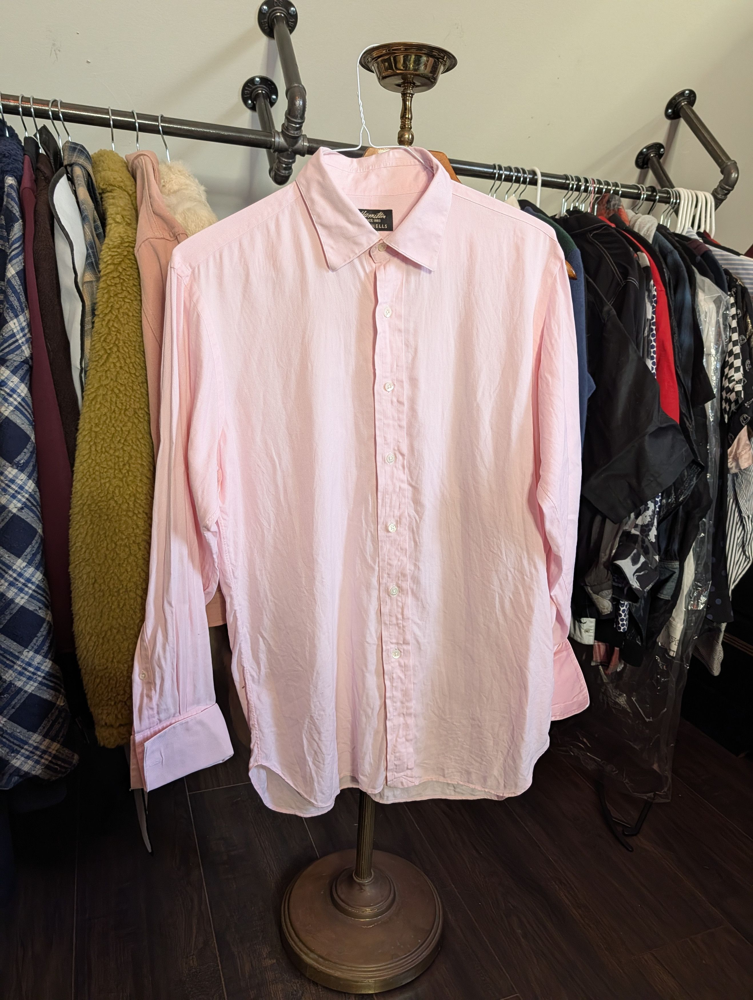 Hamilton Pink pique French cuff bespoke MiUSA cotton dress shirt Size US L / EU 52-54 / 3 - 1 Thumbnail