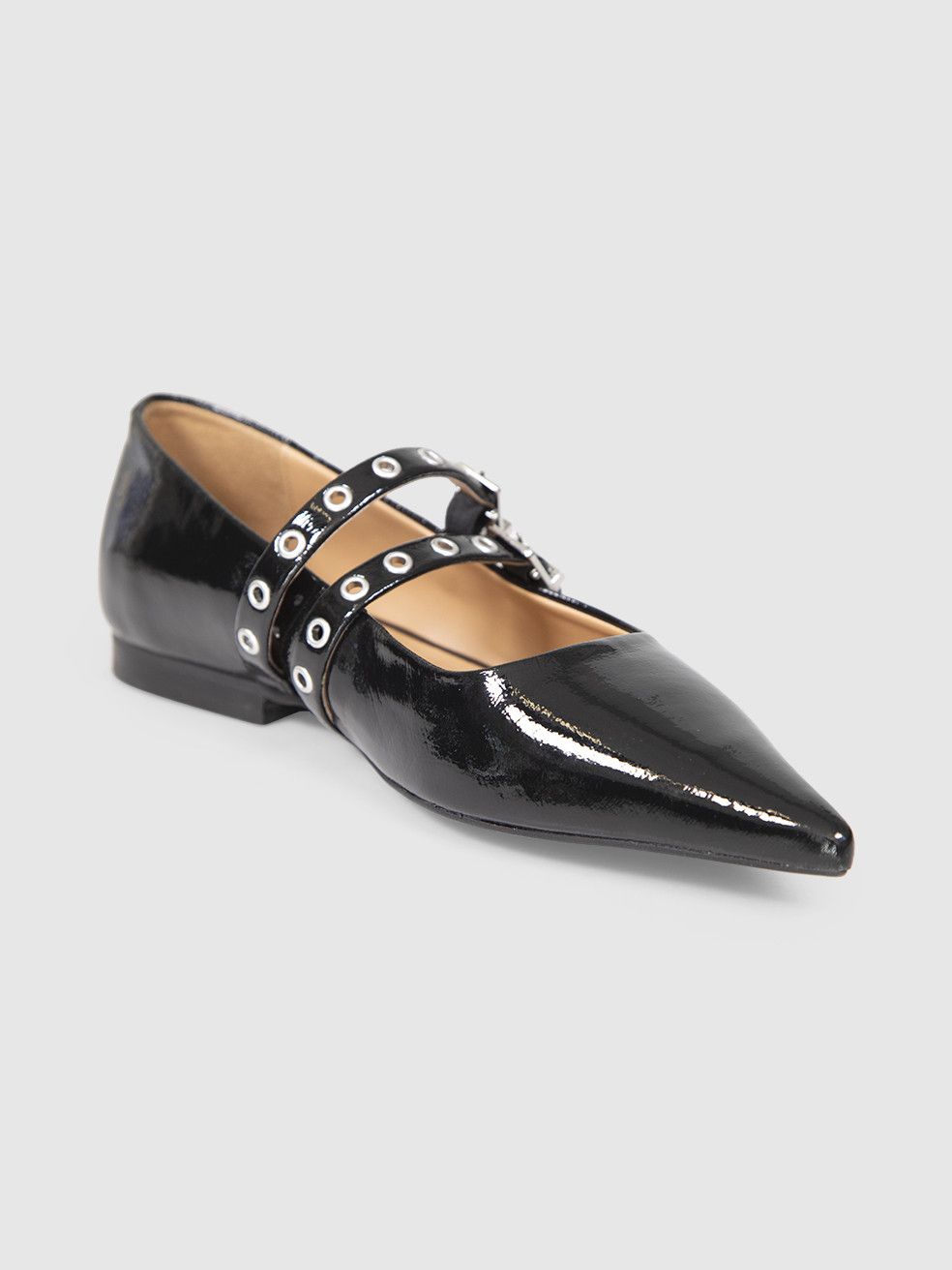 Ganni Black Vegan Patent Leather Pointed Flats Size US 5 / IT 35 - 1 Thumbnail