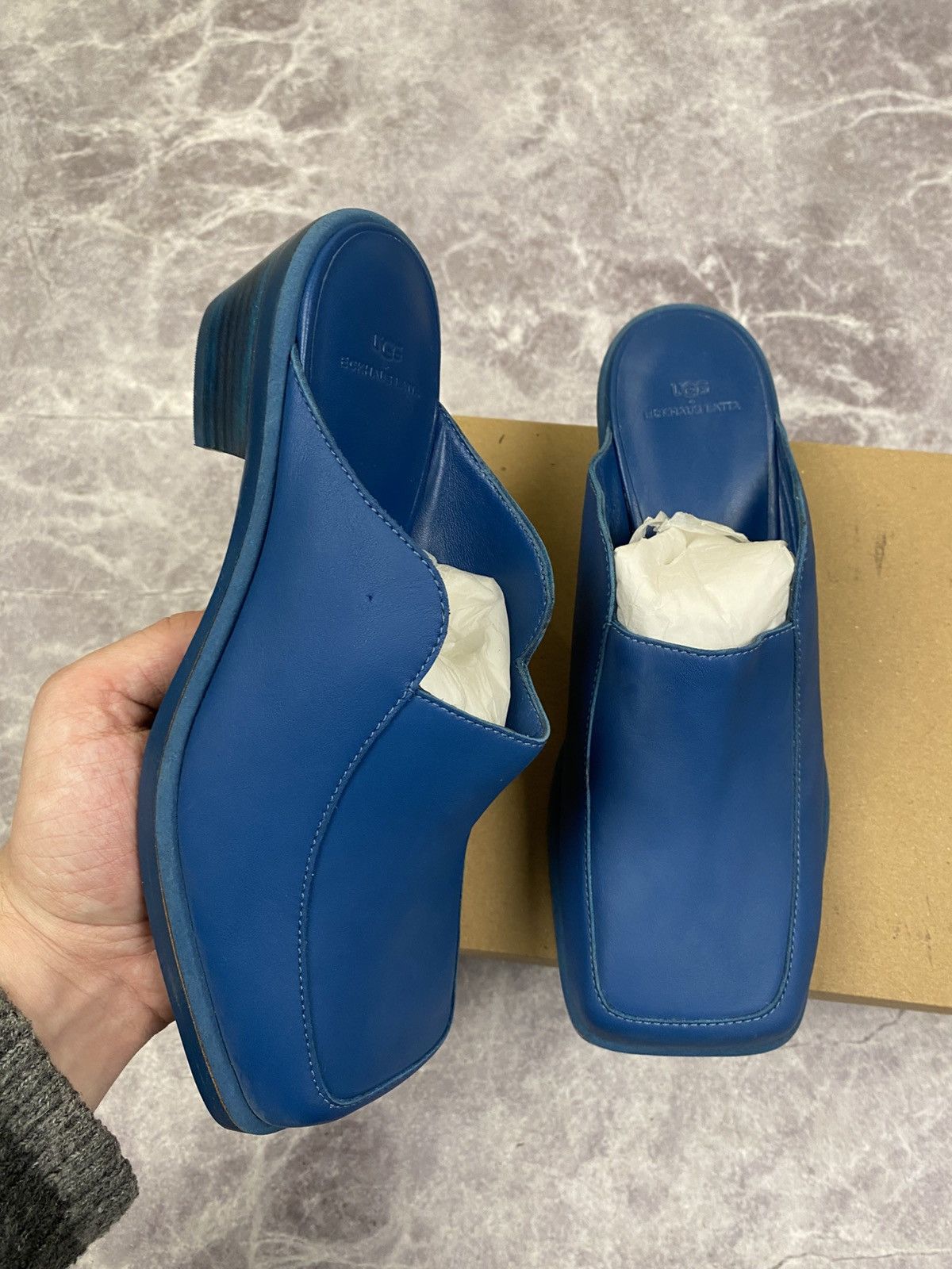 Eckhaus Latta Ugg x Eckhaus Latta Cowboy Block Blue Leather Mules Size: 37 Size US 7 / IT 37 - 1 Thumbnail