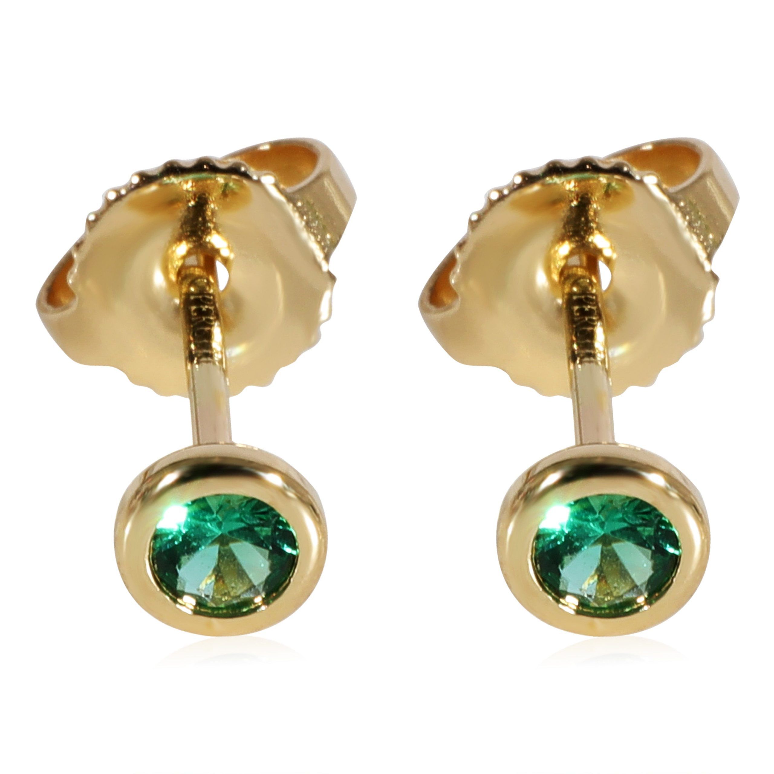 image of Tiffany Co Tiffany & Co. Elsa Peretti Emerald Stud Earring In 18K Yellow Gold Green, Women's