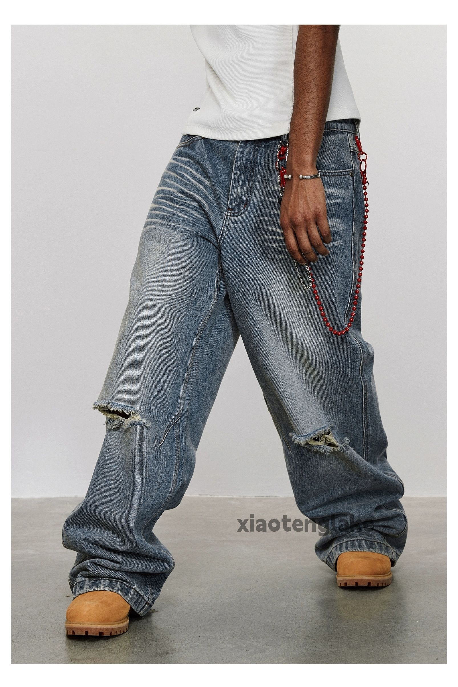 Jean × Vintage washed faded loose baggy damaged hiphop jeans Size US 34 / EU 50 - 5 Thumbnail