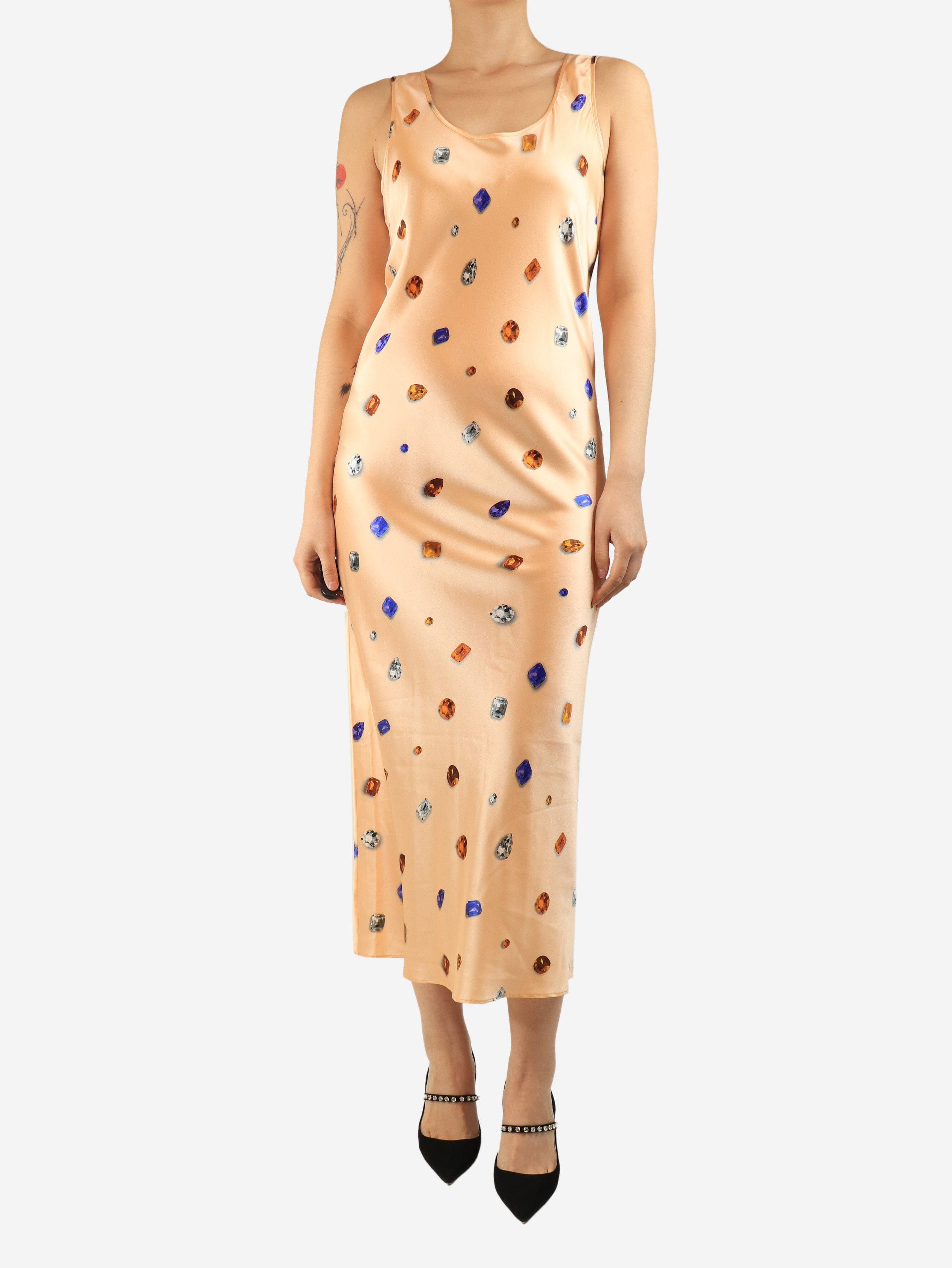 Sportmax Peach silk sleeveless jewel-print slip dress - UK 12 Size ONE SIZE - 1 Thumbnail