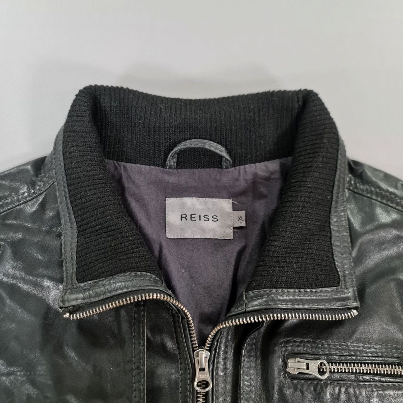 Reiss REISS Mens Leather Jacket Black XL Biker Bomber Full Zip Size US XL / EU 56 / 4 - 2 Thumbnail