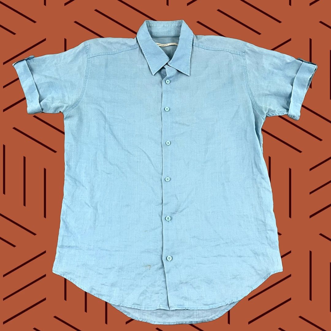 Vintage VINTAGE Boycott Men's Shirt Large Blue Linen Short Sleeve Button-Up Casual Summer Outdoor Size US L / EU 52-54 / 3 - 1 Thumbnail