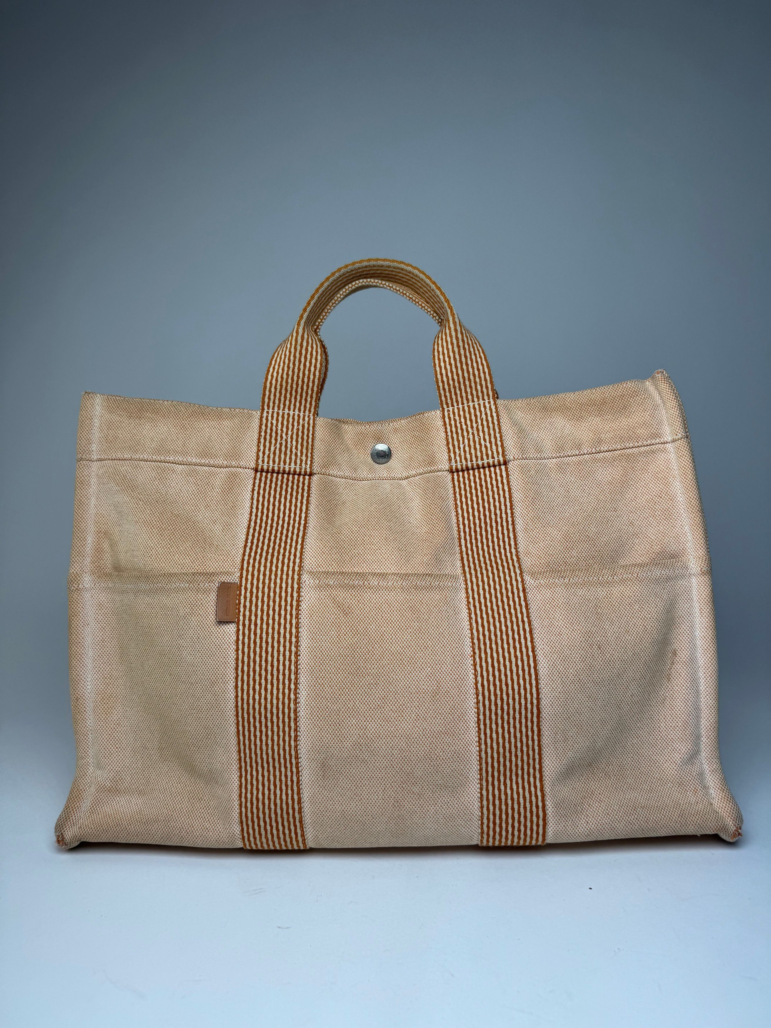 Other Vintage Hermes Canvas Striped Tote Bag Peach Size ONE SIZE - 1 Thumbnail