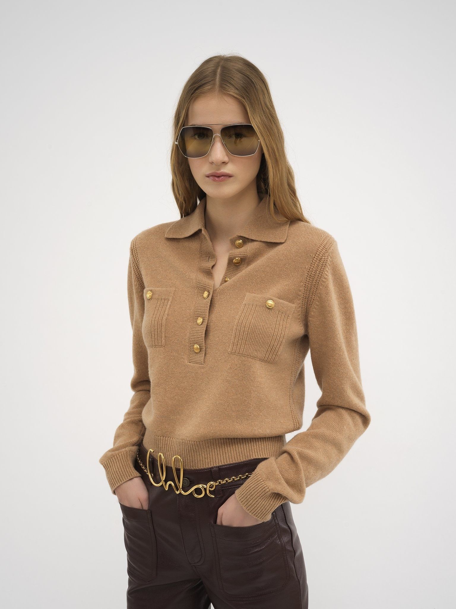 Chloe o1loc1c11025 Polo Sweater in Bleached Brown Size S / US 4 / IT 40 - 3 Thumbnail