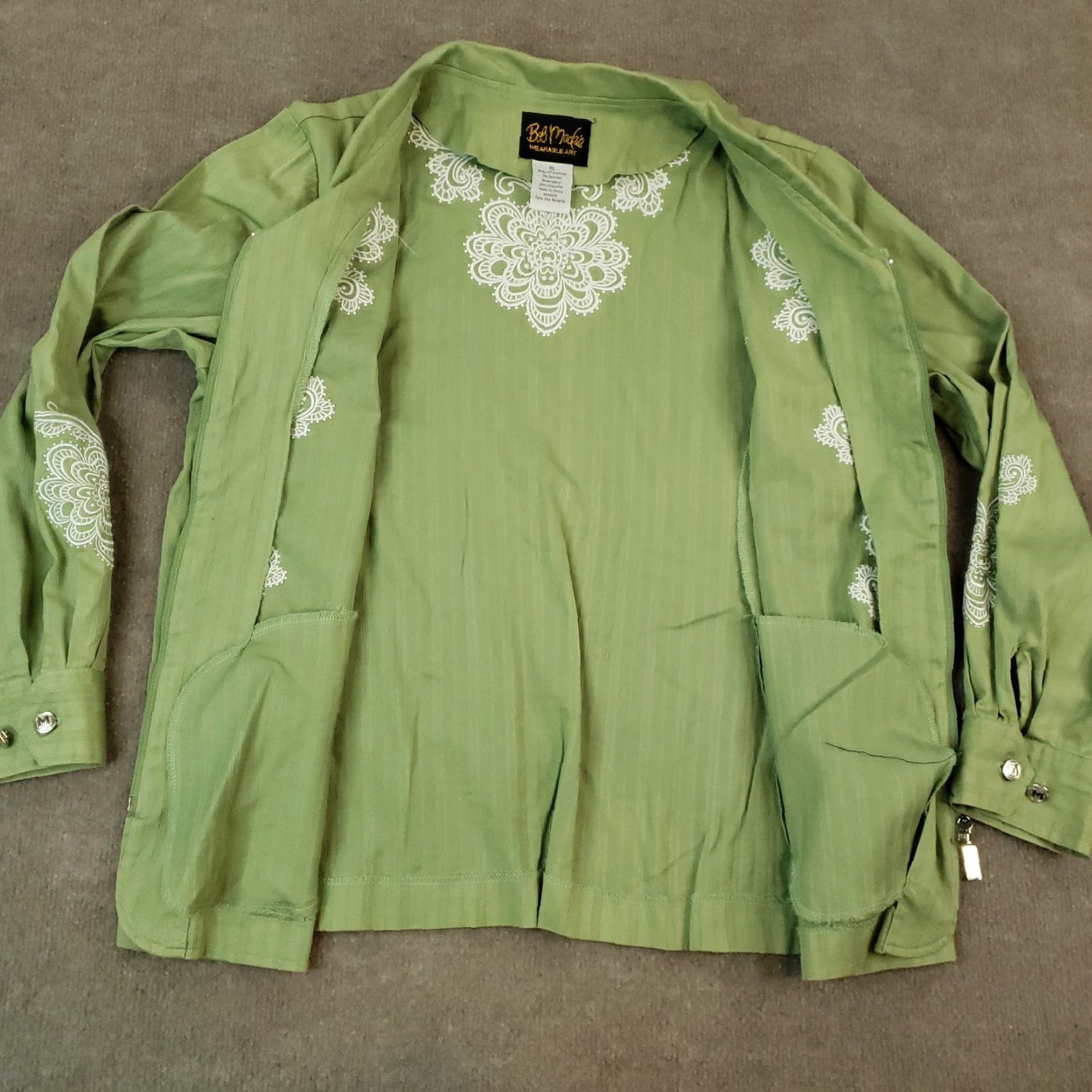 Bob Mackie VINTAGE Bob Mackie Jacket Womens XL Green Full Zip Collared Embroidered Pockets Size XL / US 12-14 / IT 48-50 - 6 Thumbnail