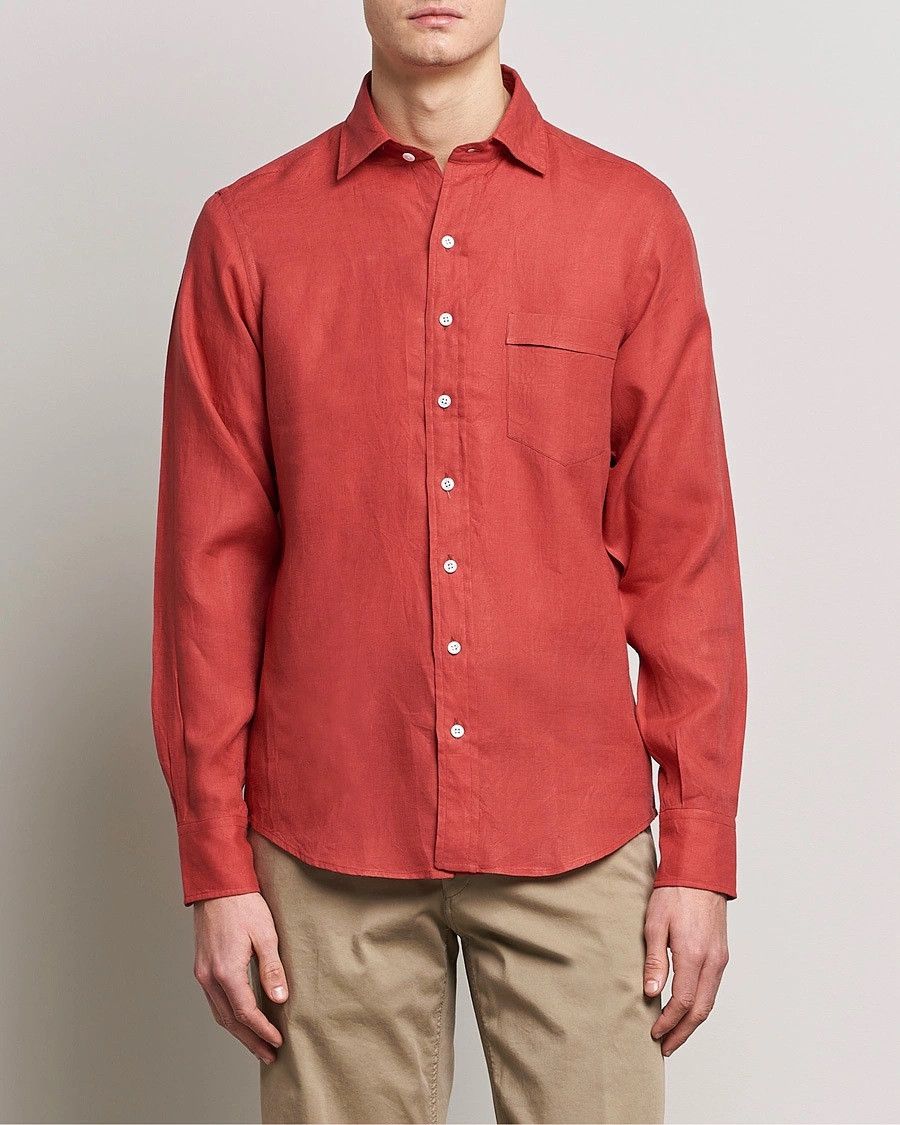 Drake's Drake's Red Linen Spread Collar Shirt Size US S / EU 44-46 / 1 - 7 Thumbnail