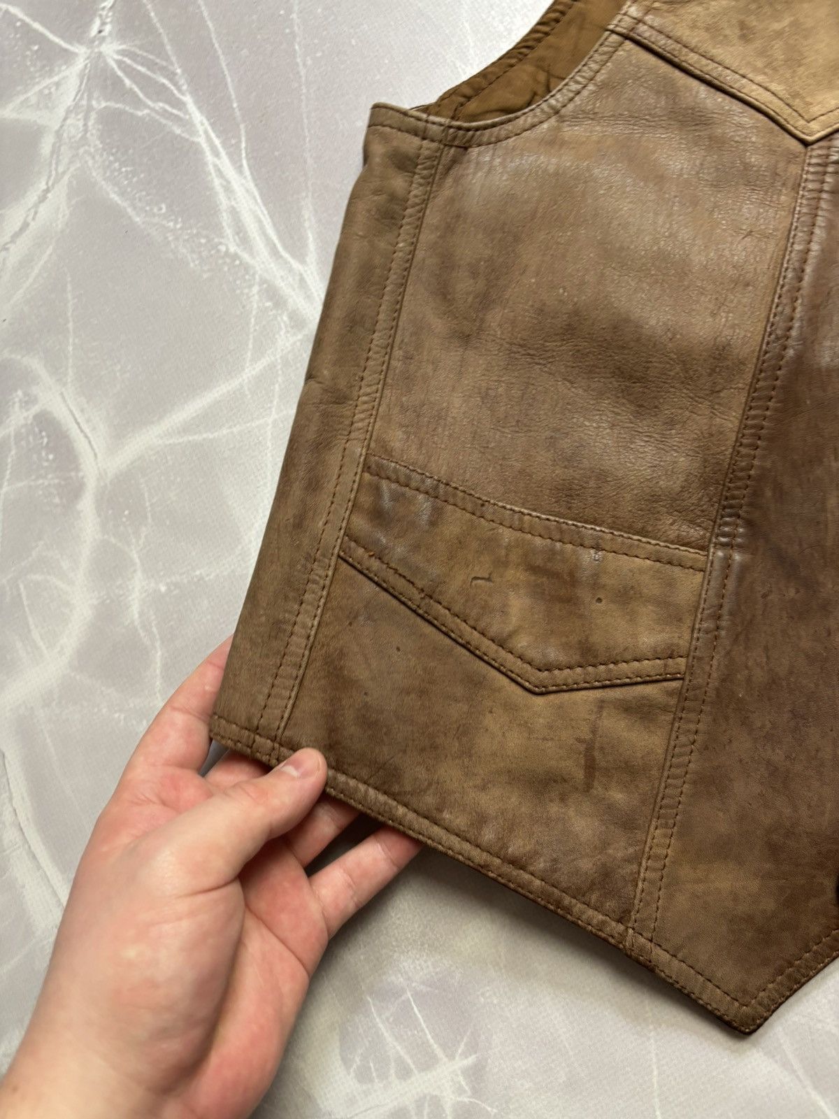Cowboy Equipment Santa Fe Leather Vest Western Cowboy Distressed Patina L Size L / US 10 / IT 46 - 5 Thumbnail