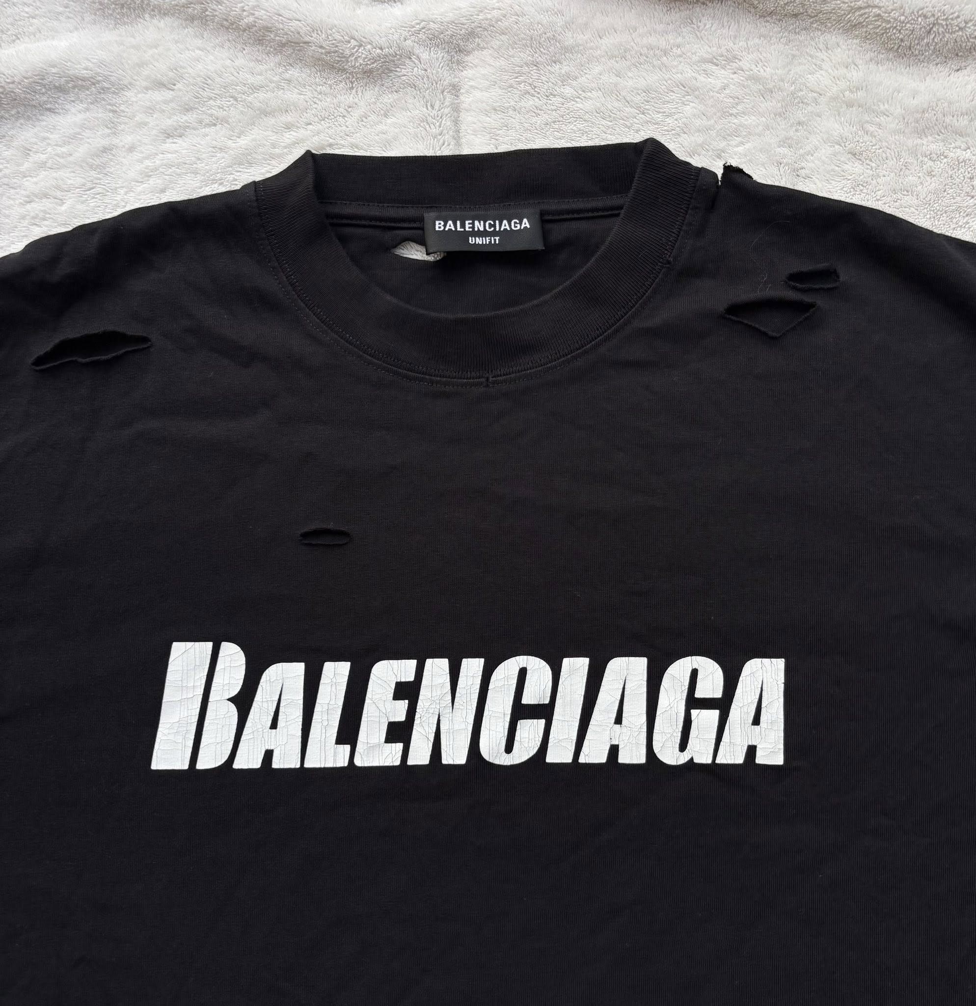 Balenciaga Balenciaga Black & White Bold Caps Logo Tees Size US XL / EU 56 / 4 - 2 Thumbnail