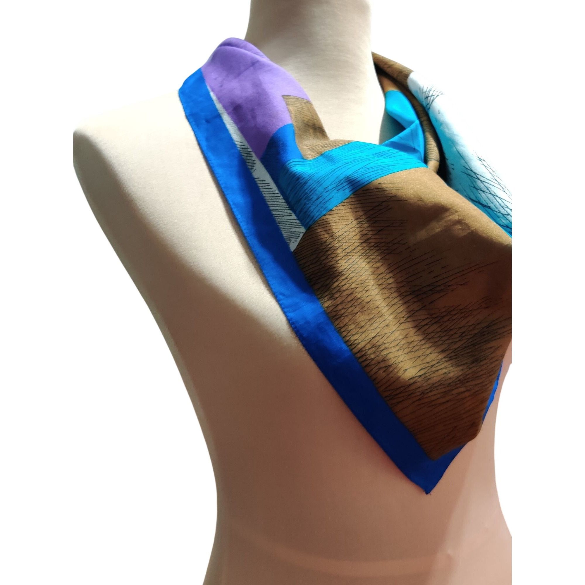 Vintage Womens Blue Abstract Geometric Square Scarf Italian Made Vin Size ONE SIZE - 5 Thumbnail