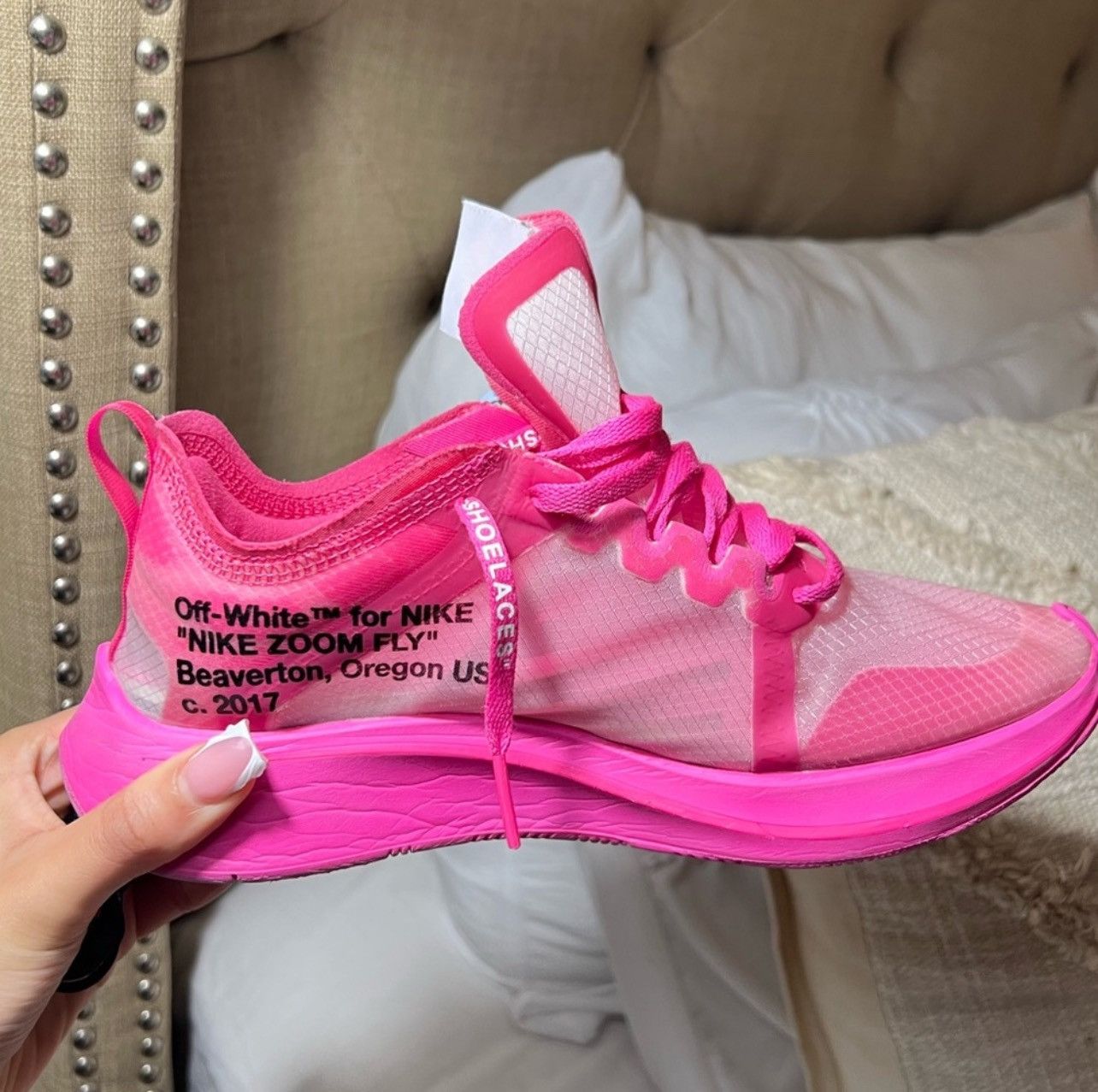 Nike × Off-White 2018 Off-White x Zoom Fly SP ‘Tulip Pink’ Size US 5.5 / EU 38 - 4 Thumbnail