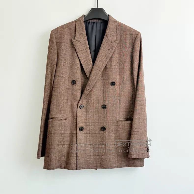 Celine Celine Brown Plaid Double-breasted Suit Size US M / EU 48-50 / 2 - 1 Thumbnail