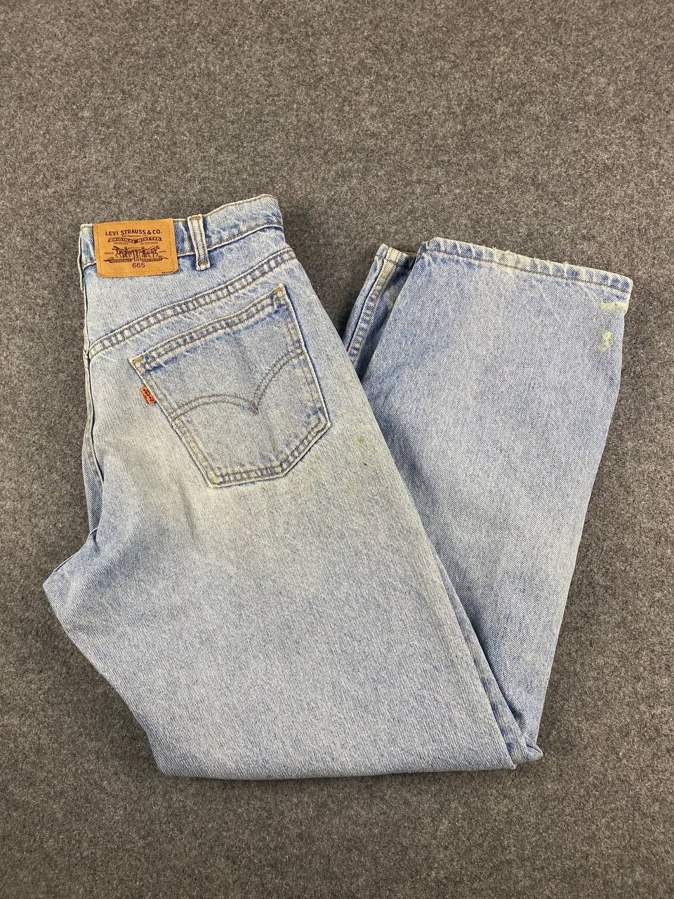 Levi's vintage levis 665 orange tab paint splatter denim Size US 33 - 2 Thumbnail