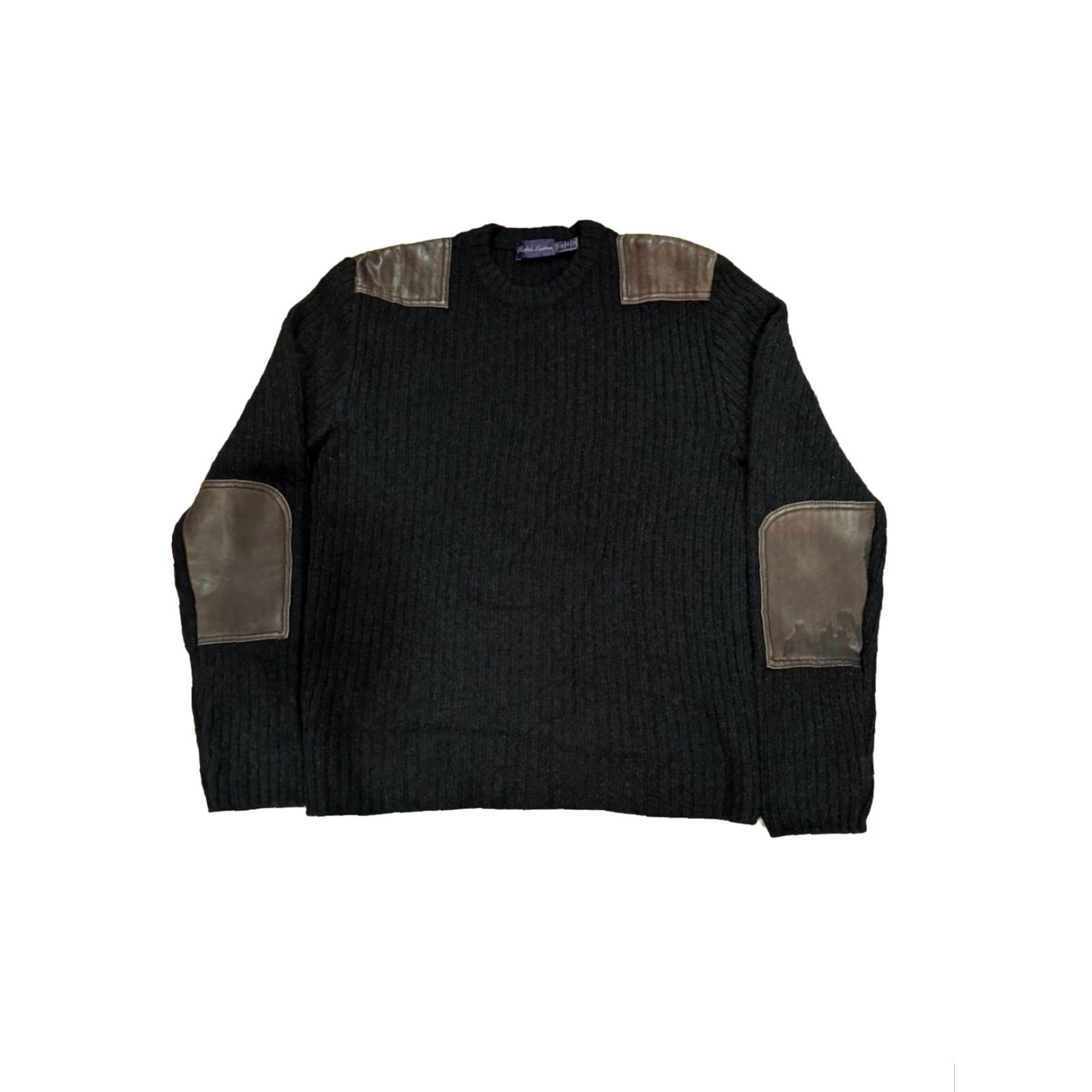 Ralph Lauren Purple Label VINTAGE Ralph Lauren Purple Label Charcoal Ribbed Sweater Leather Details 80% Cashmere L Men Size US L / EU 52-54 / 3 - 2 Thumbnail