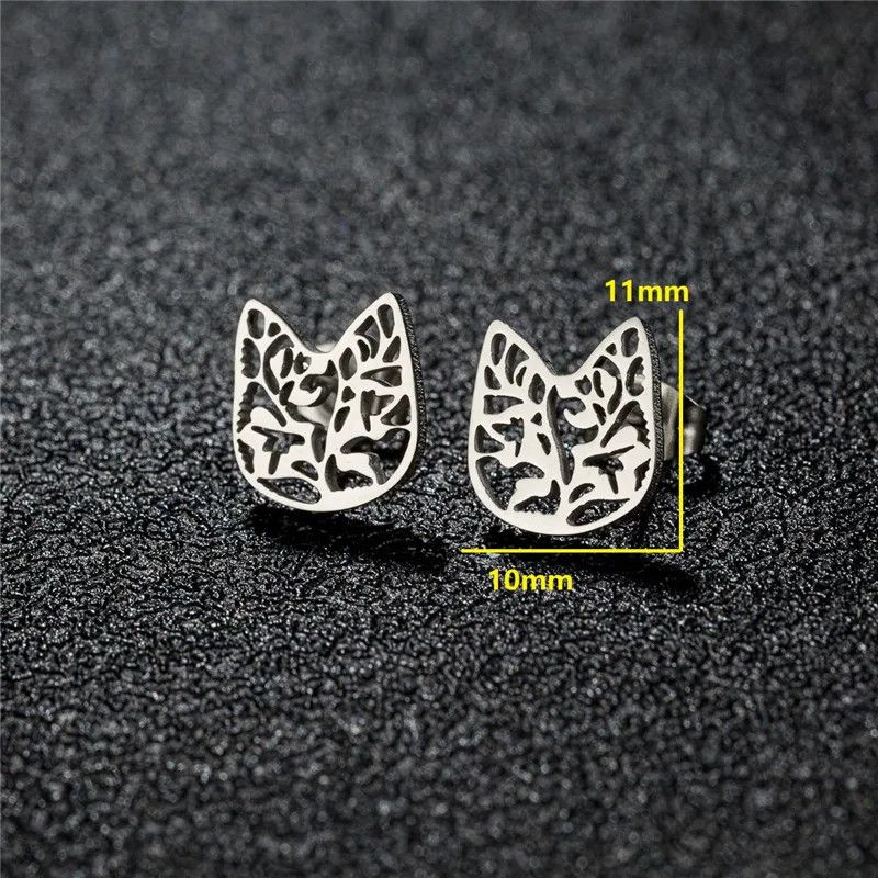 Jewelry Cat Head Mini Stud Earrings Charm Earring Gift Size ONE SIZE - 2 Thumbnail