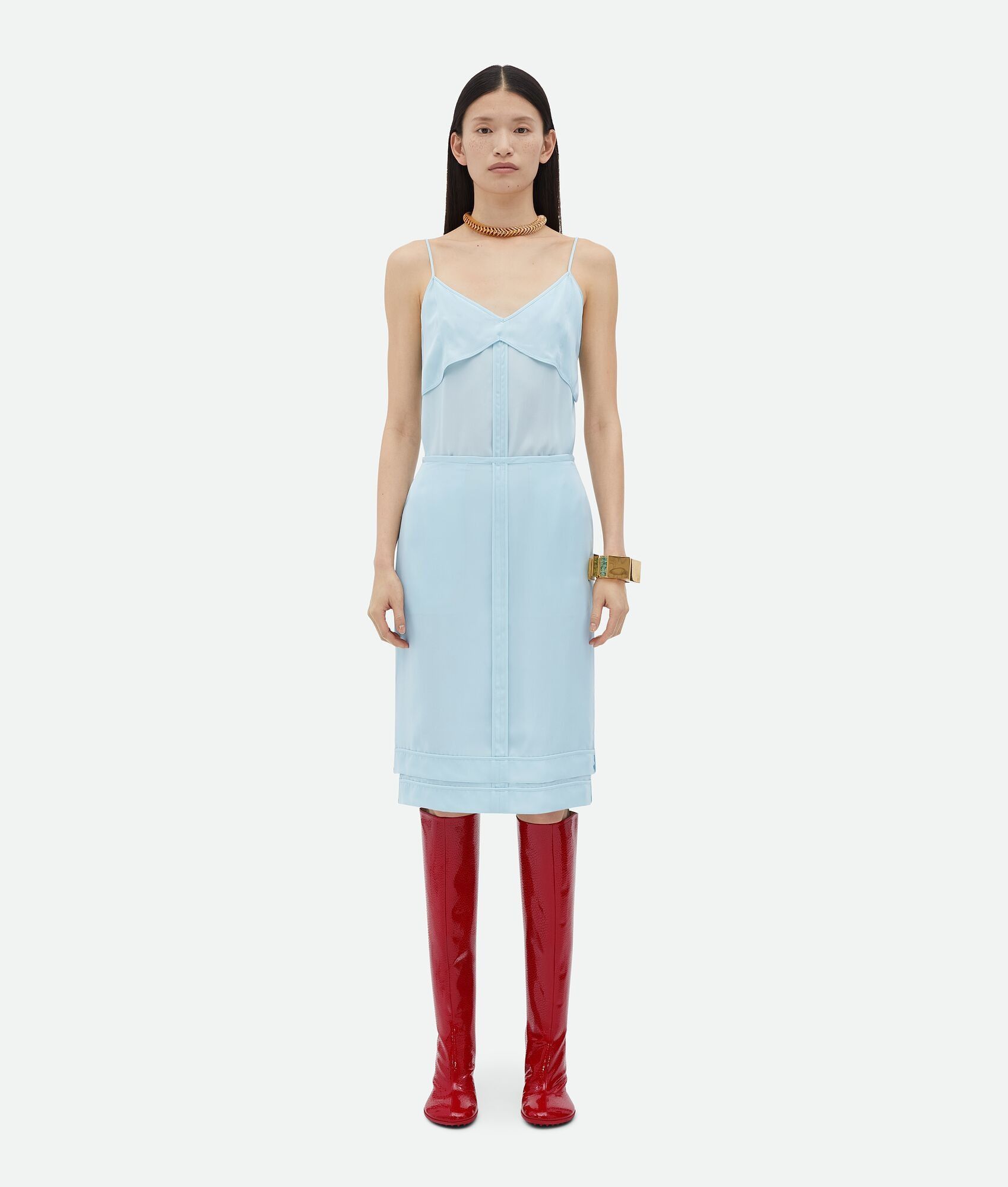 Bottega Veneta o1bcso1str0725 Sheer Cupro Midi Dress in Dusk Blue Size XS / US 0-2 / IT 36-38 - 1 Thumbnail