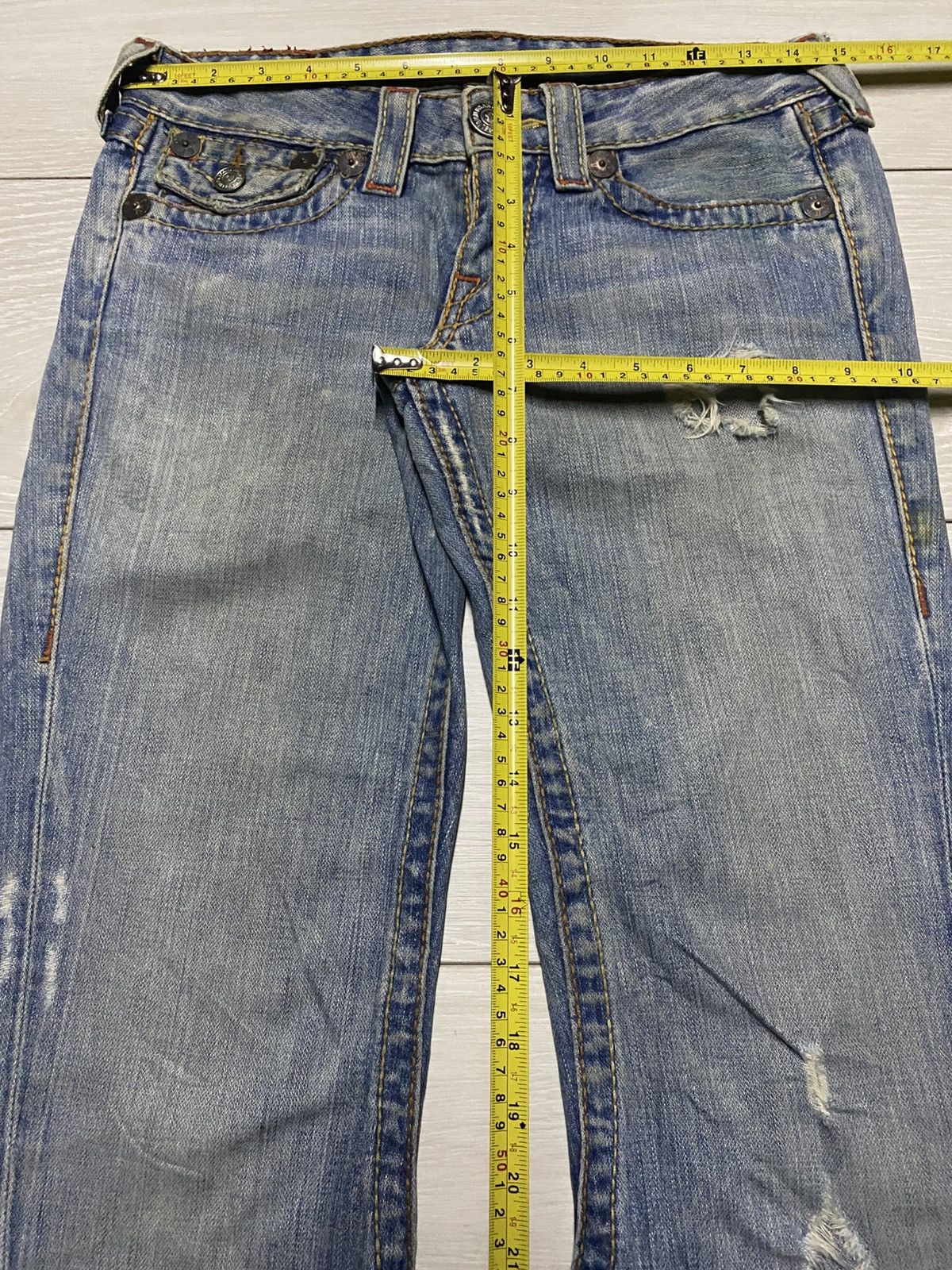 Tornado Mart True Religion Light Wash Super Flare Distressed Jeans Size US 29 - 17 Thumbnail