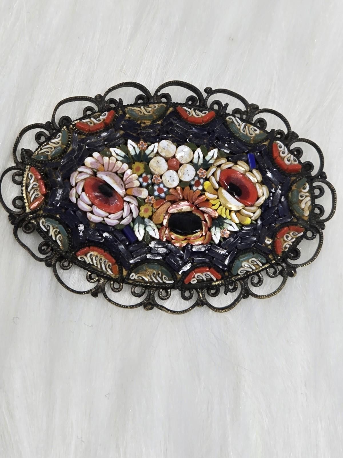Antique Rivet Antique Italian Micro Mosaic Millefiori Floral Brooch Pin Size ONE SIZE - 1 Thumbnail