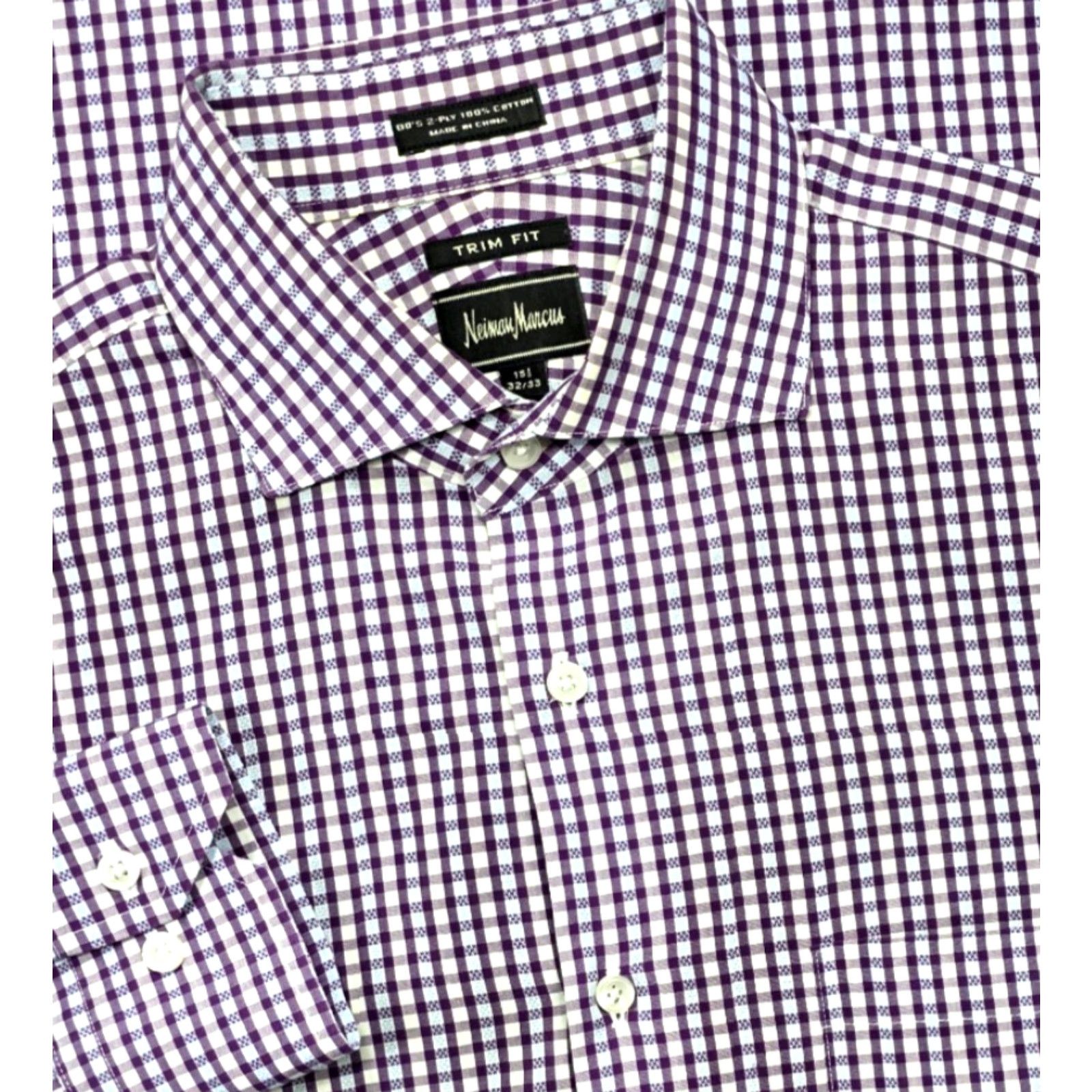 Neiman Marcus VINTAGE Neiman Marcus Mens Slim Dress Shirt Purple Plaid 15.5 32/33 Button Up Shirt Size 42R - 3 Thumbnail