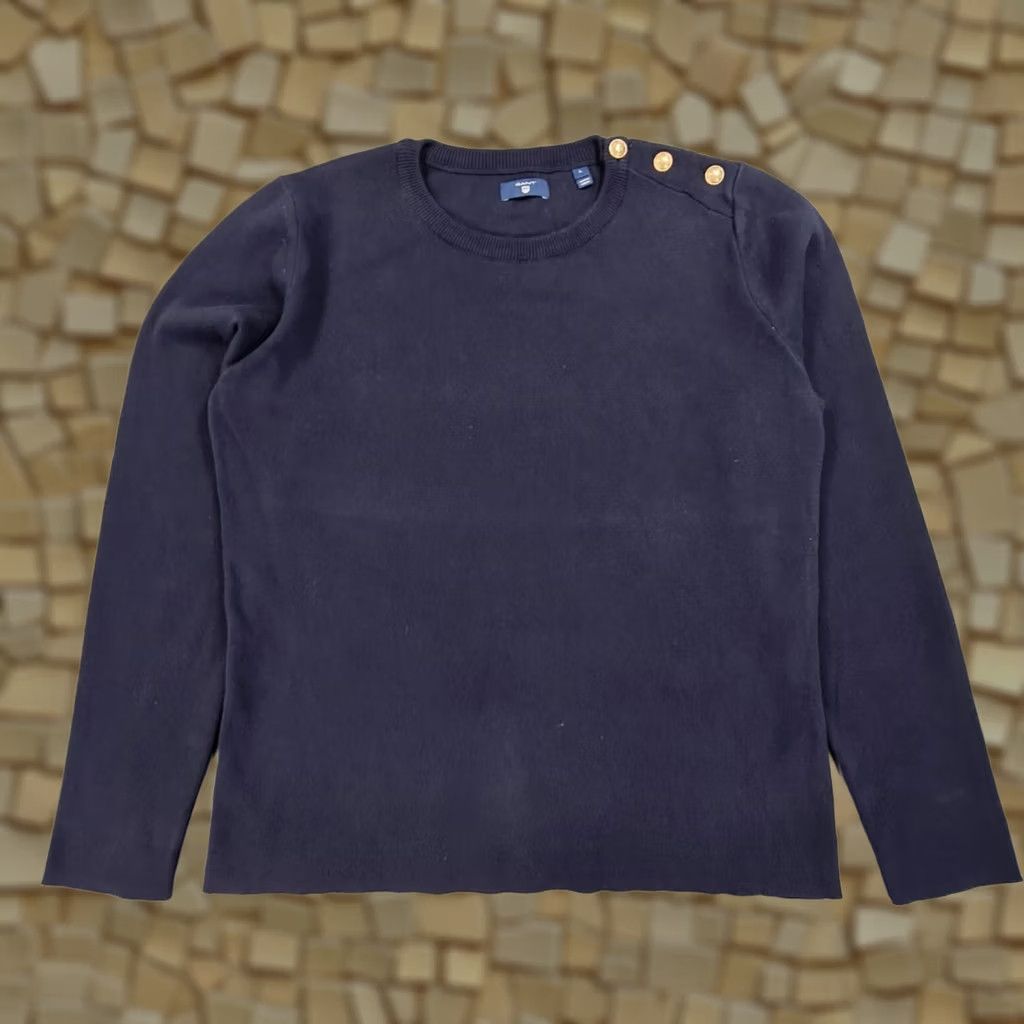 Gant GANT Womens Jumper Navy Blue Large Cotton Pullover Button Shoulder Sweater Size L / US 10 / IT 46 - 1 Thumbnail