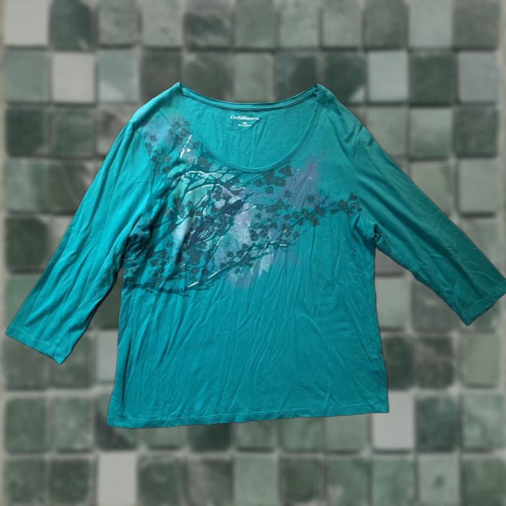 Croft & Barrow VINTAGE Croft & Barrow Long Sleeve Womens XL Top Blue Floral Sequins Shirt Womens XL Blue Floral Sequins Blouse Casual Size XL / US 12-14 / IT 48-50 - 1 Thumbnail